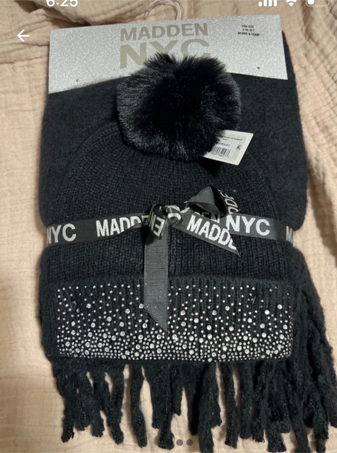 Madden NYC Black Beanie and Scarf 2-Piece Set