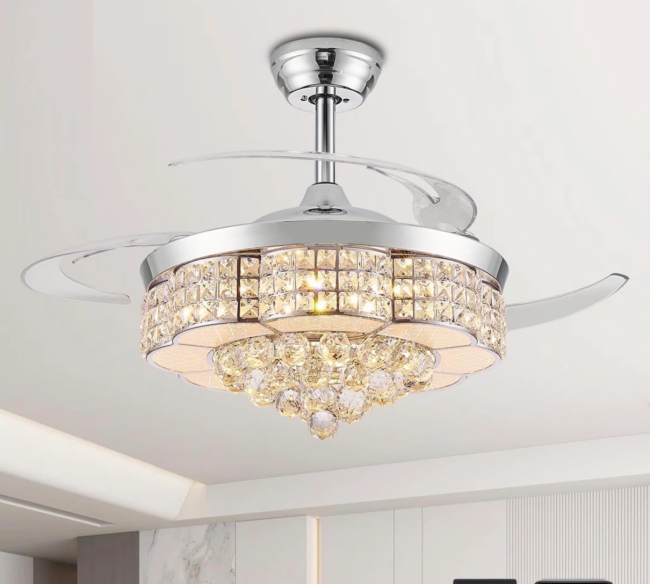 Retractable Crystal Ceiling Fan with Remote - no tax