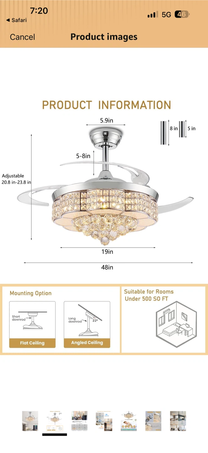 Retractable Crystal Ceiling Fan with Remote - no tax - photo 2