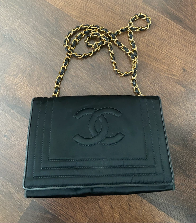 Chanel Black Satin Chain Shoulder Bag