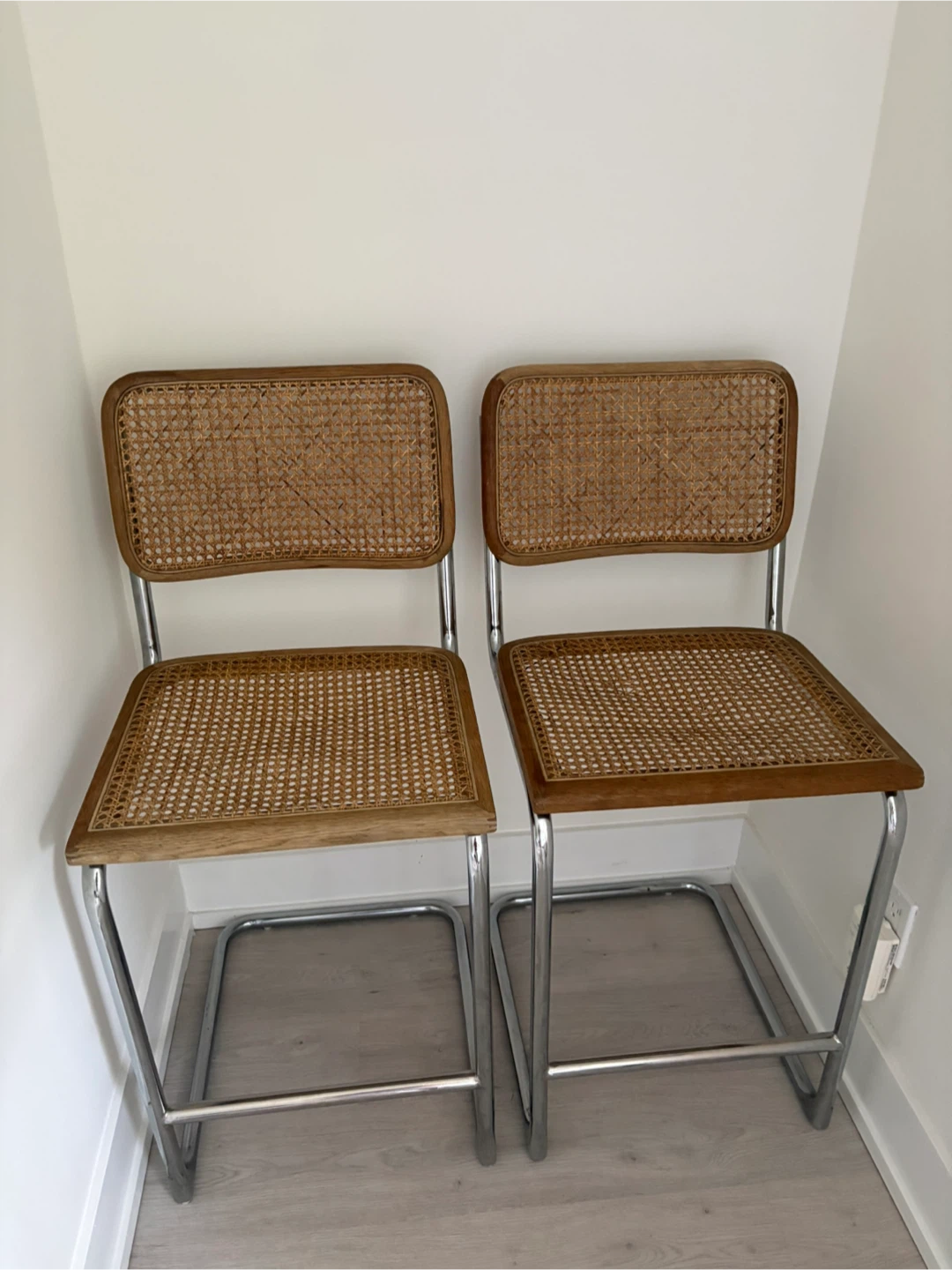 Set of Two Cane Wicker & Chrome Bar Stools - photo 2