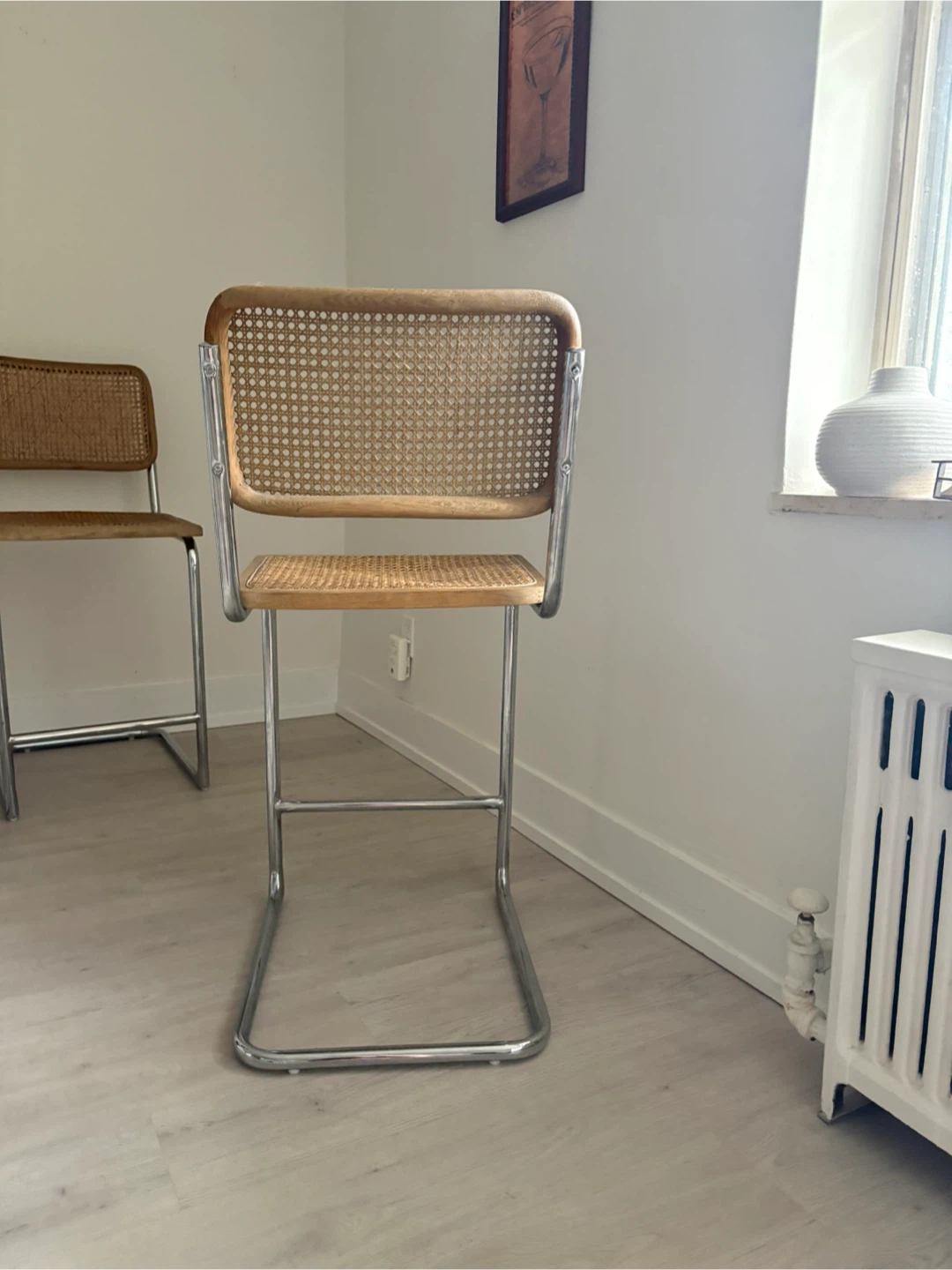 Set of Two Cane Wicker & Chrome Bar Stools - photo 3