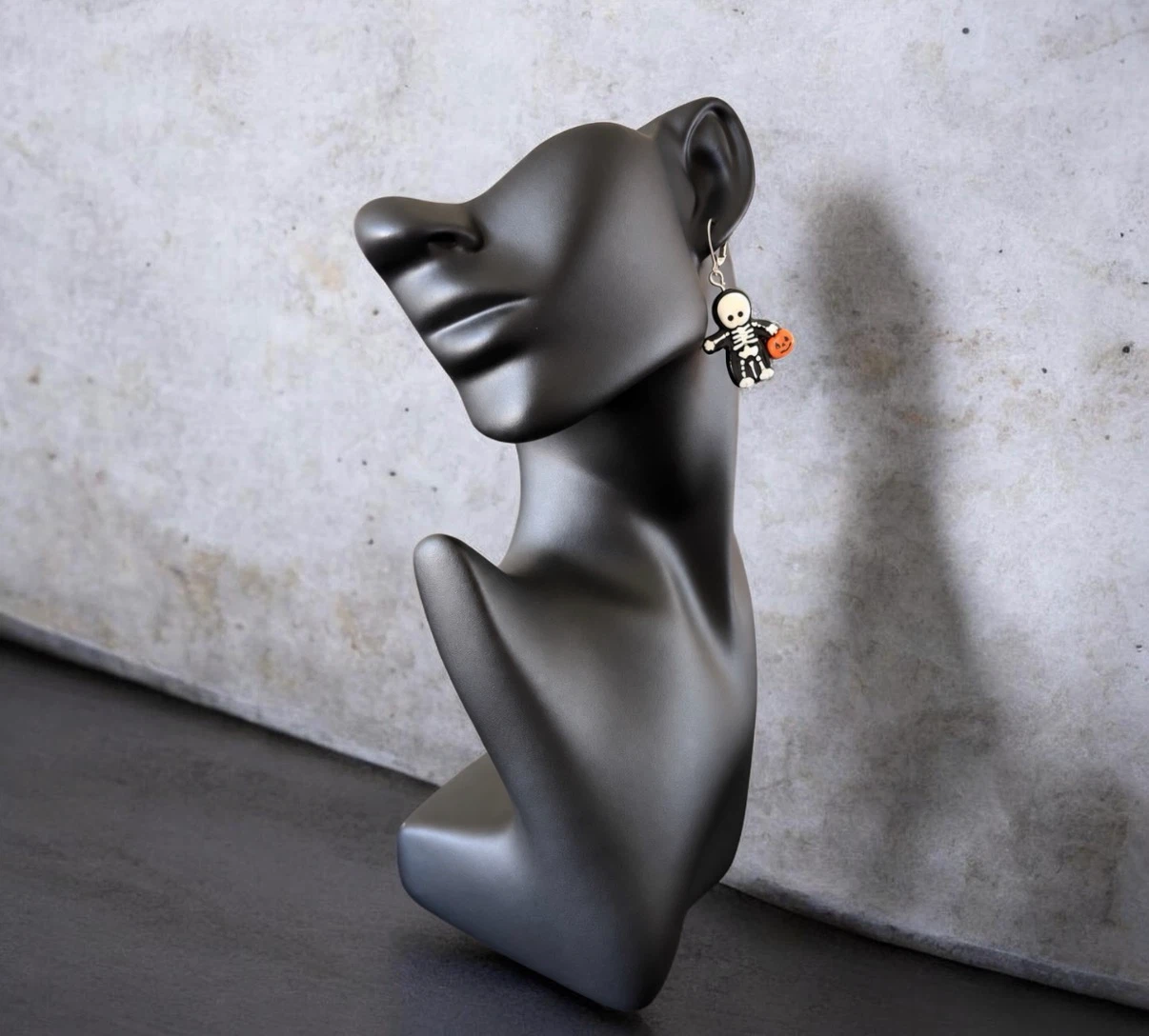 Skeleton with Pumpkin Halloween Dangle Earrings - photo 2