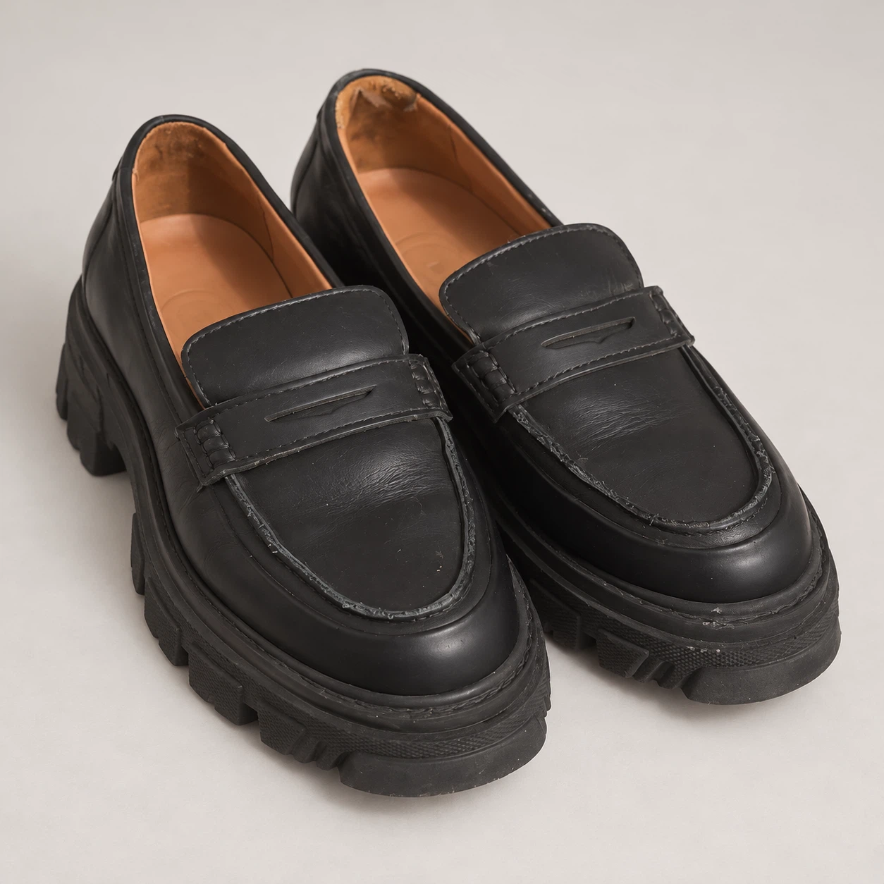 Ganni Black Leather Chunky Loafers
