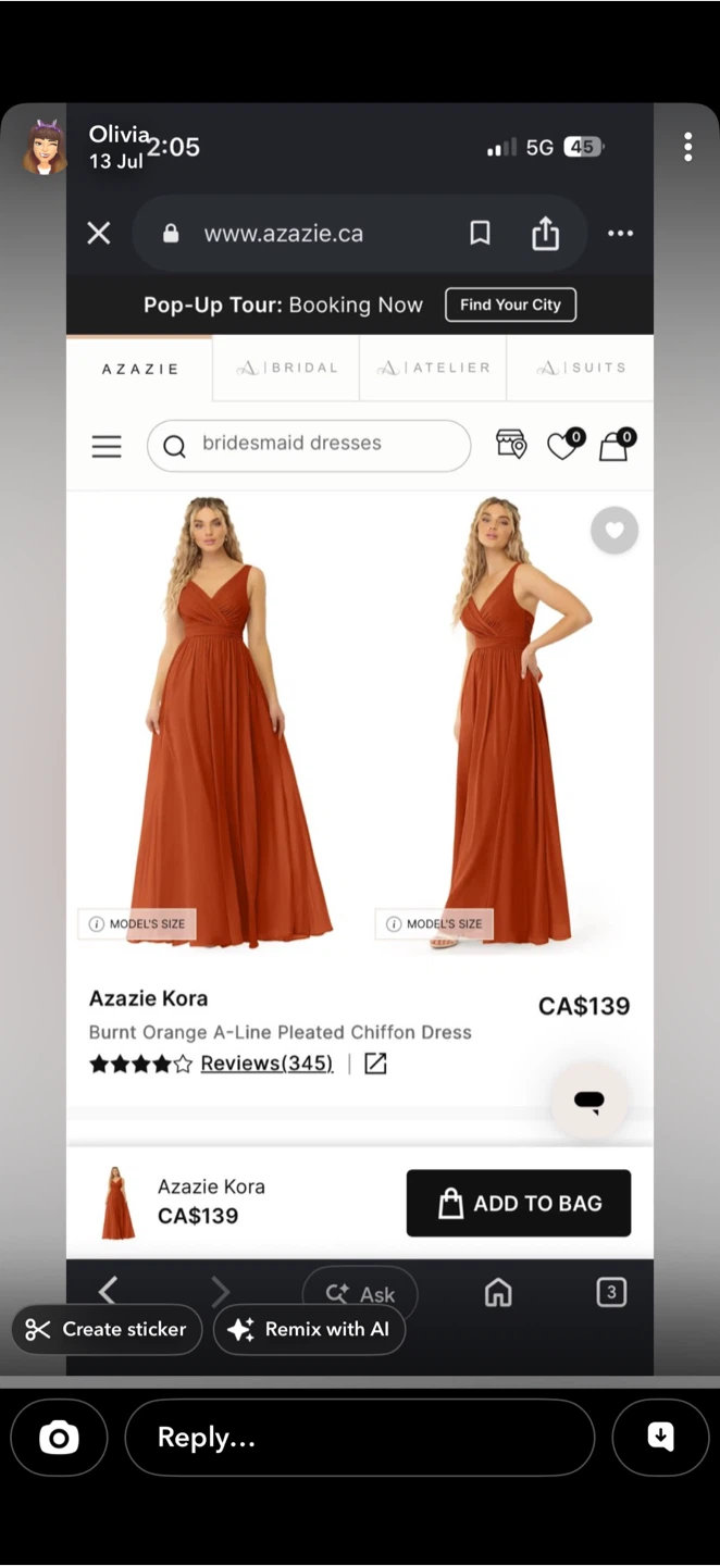 Azazie Leilani Burnt Orange Chiffon Dress