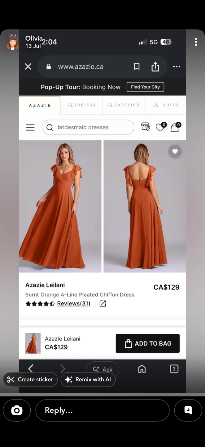 Azazie Leilani Burnt Orange Chiffon Dress - photo 2