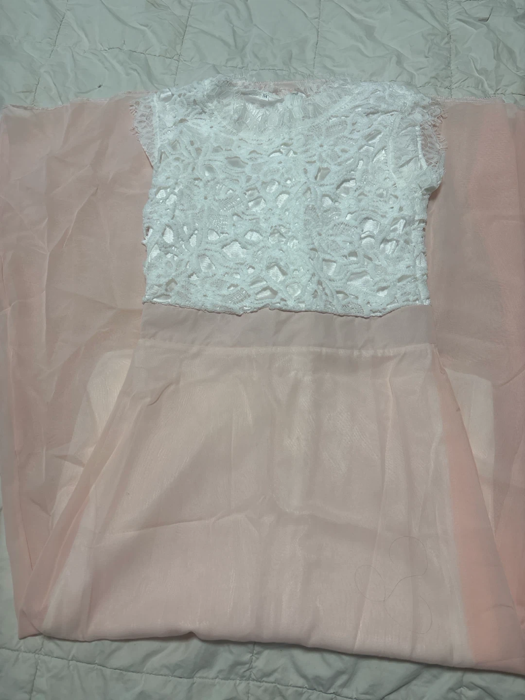 White Lace and Pink Chiffon Dress Size M