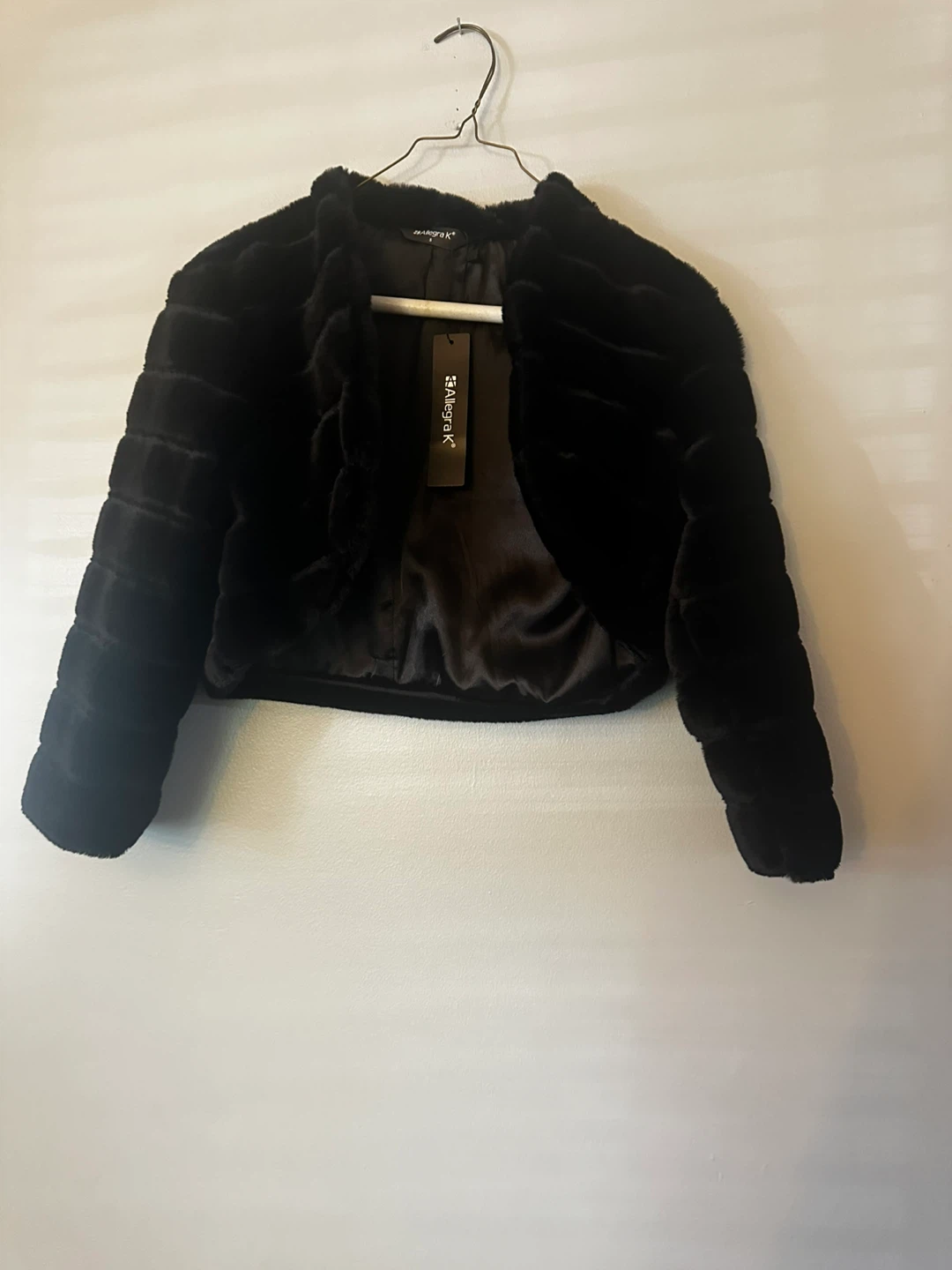 Allegra K Black Faux Fur Bolero Jacket Size S