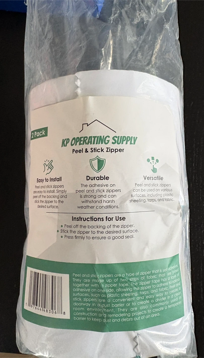 KP Operating Supply Peel & Stick Zipper - 2 Pack