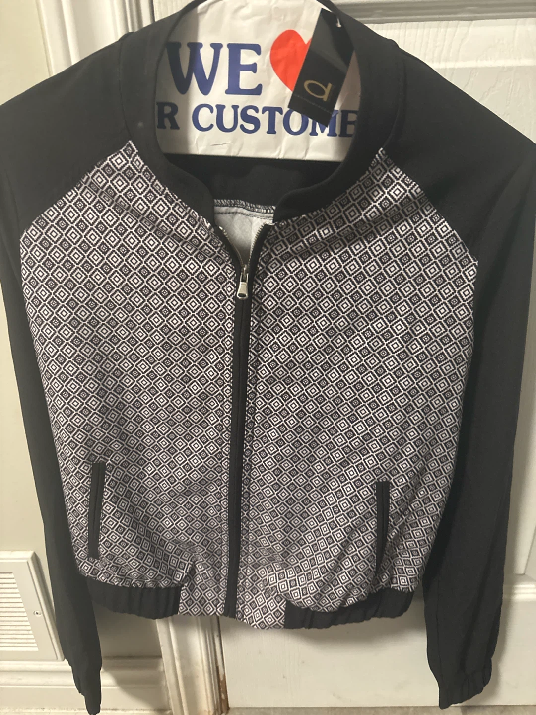 Black and White Geometric Print Bomber Jacket