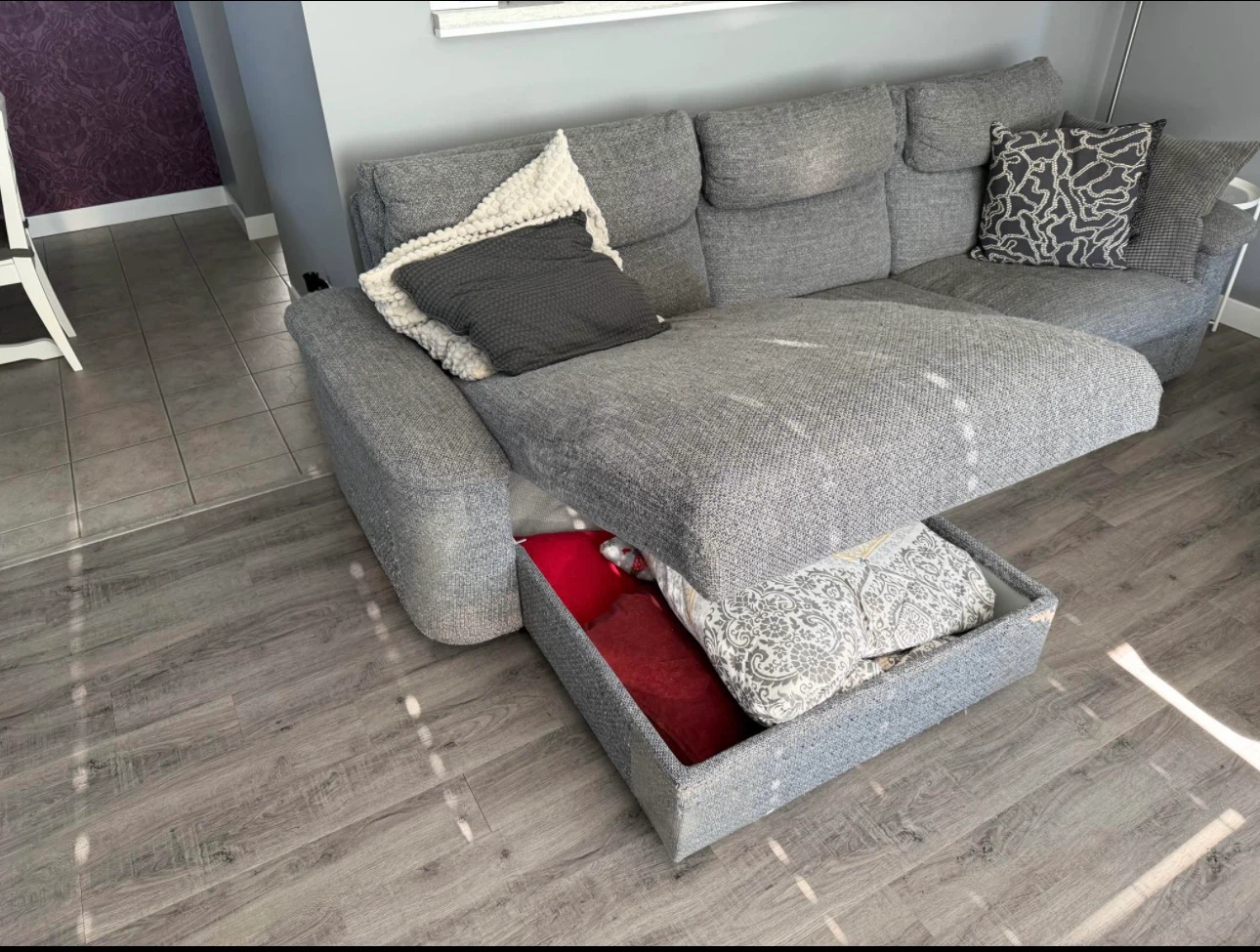 Grey Fabric Sectional Sofa with Storage Chaise