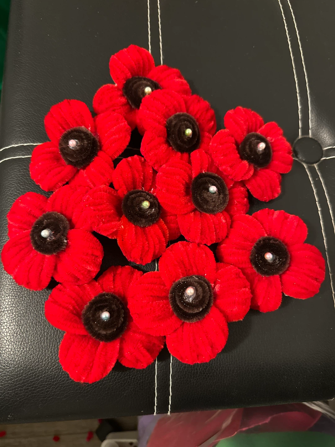 Handmade Pipe Cleaner Poppy Flowers for remembrance day