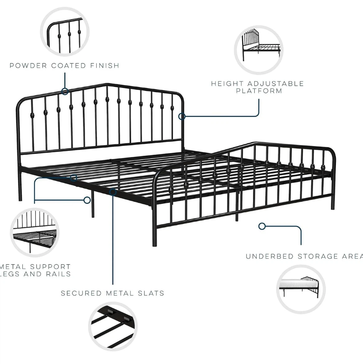 Black King Size Metal Bed Frame - photo 3