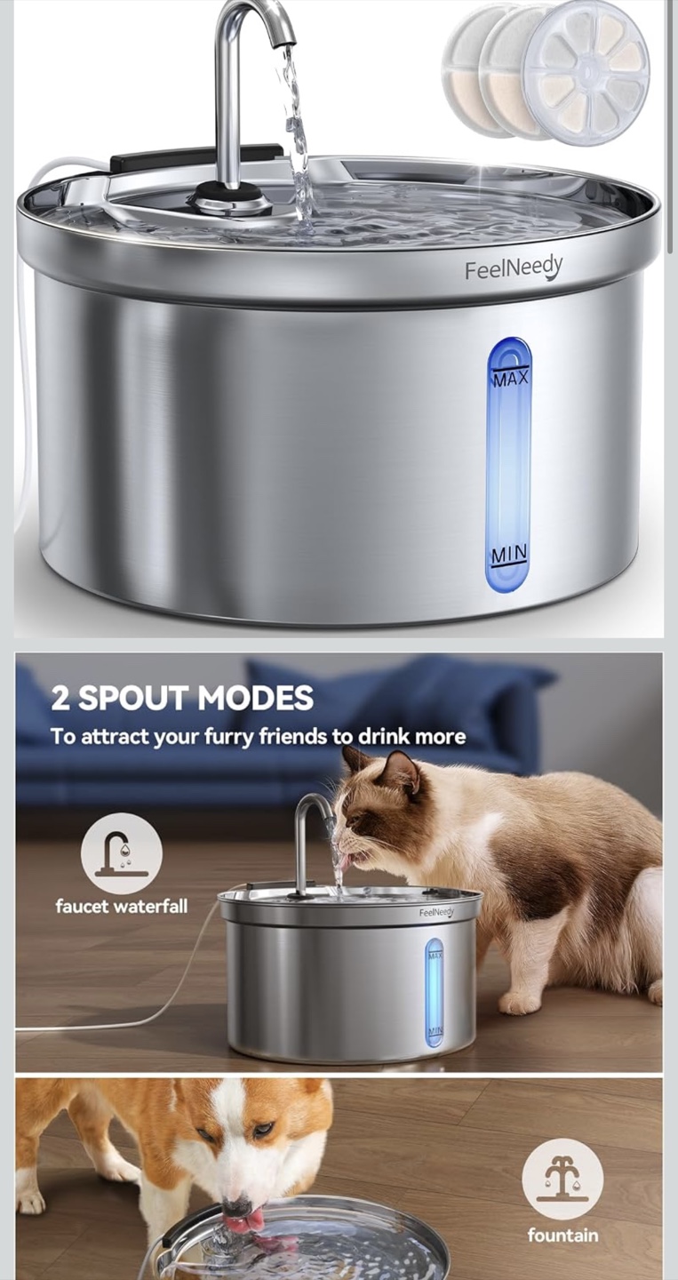 FeelNeedy Stainless Steel Pet Water Fountain - photo 2