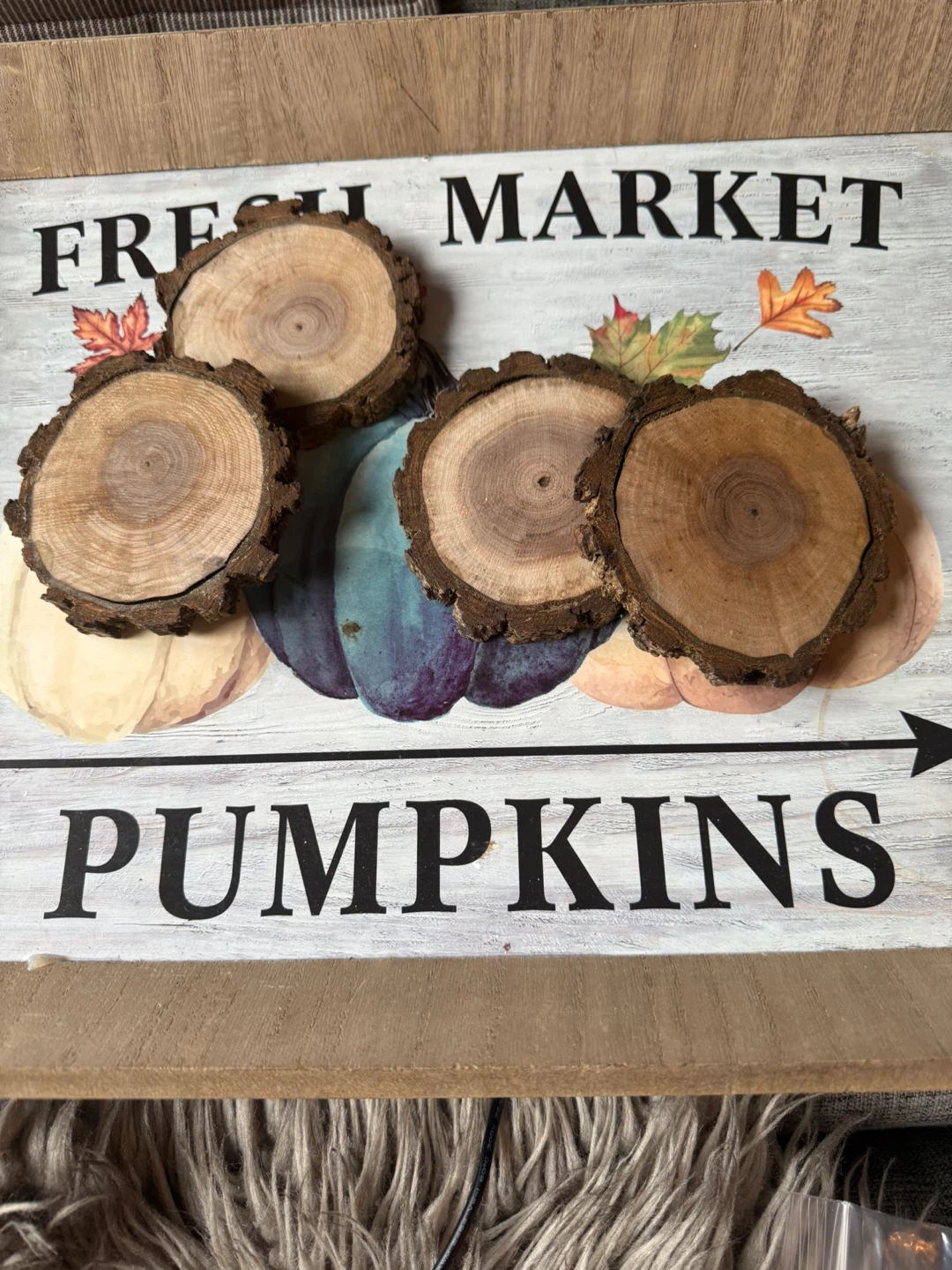 Set of 4 natural wood slice coasters - photo 2
