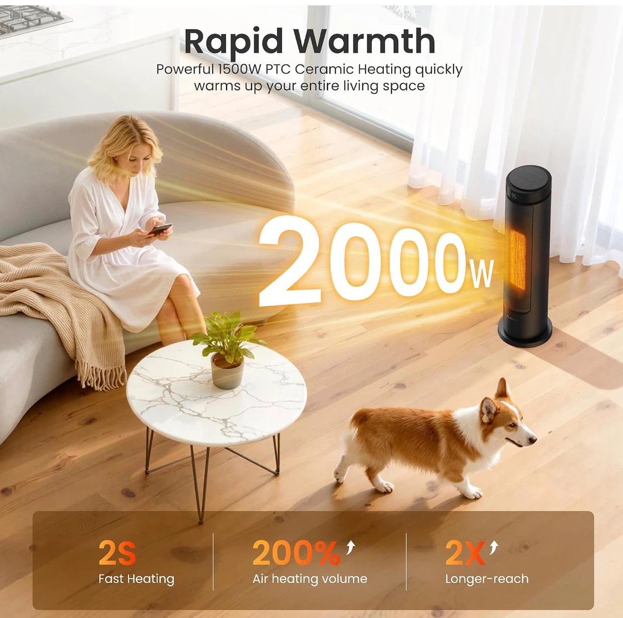 1500W Ceramic Tower Heater - photo 2