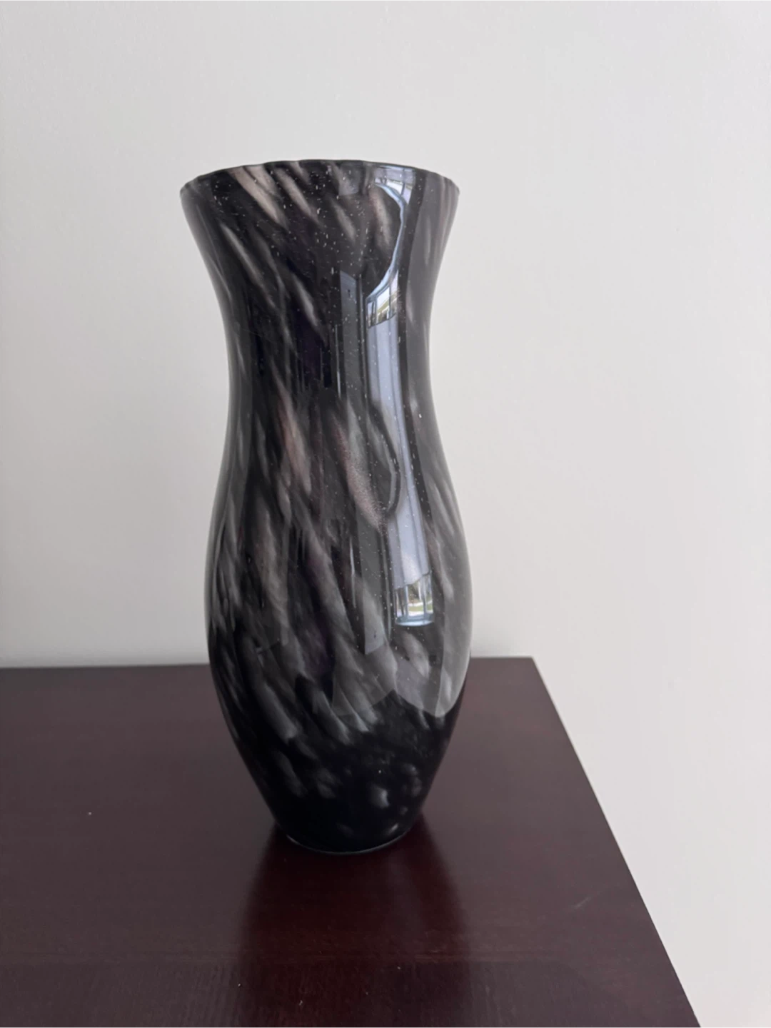 Black and white swirl glass vase