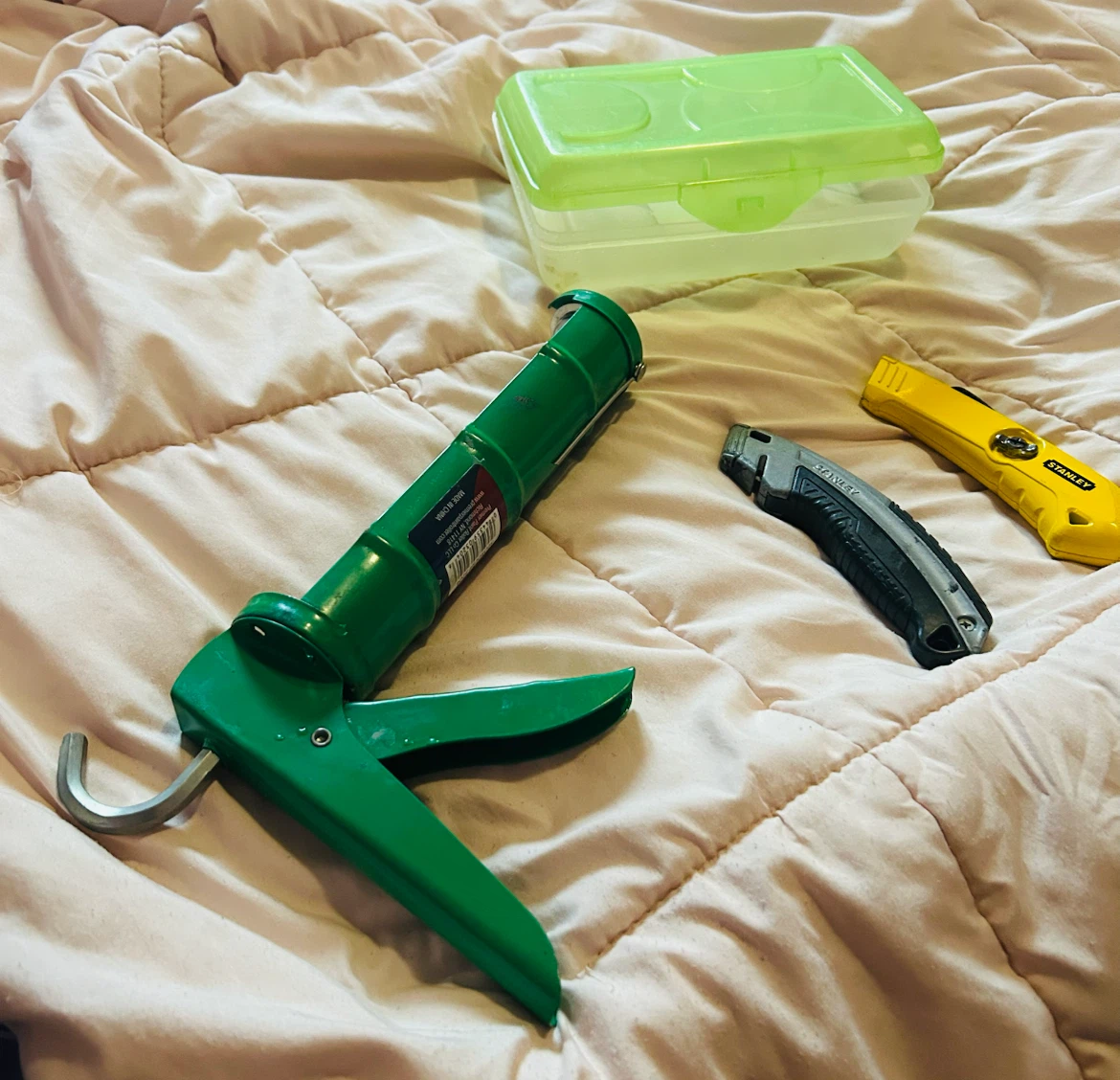 Caulk Gun and Two Stanley Utility Knives