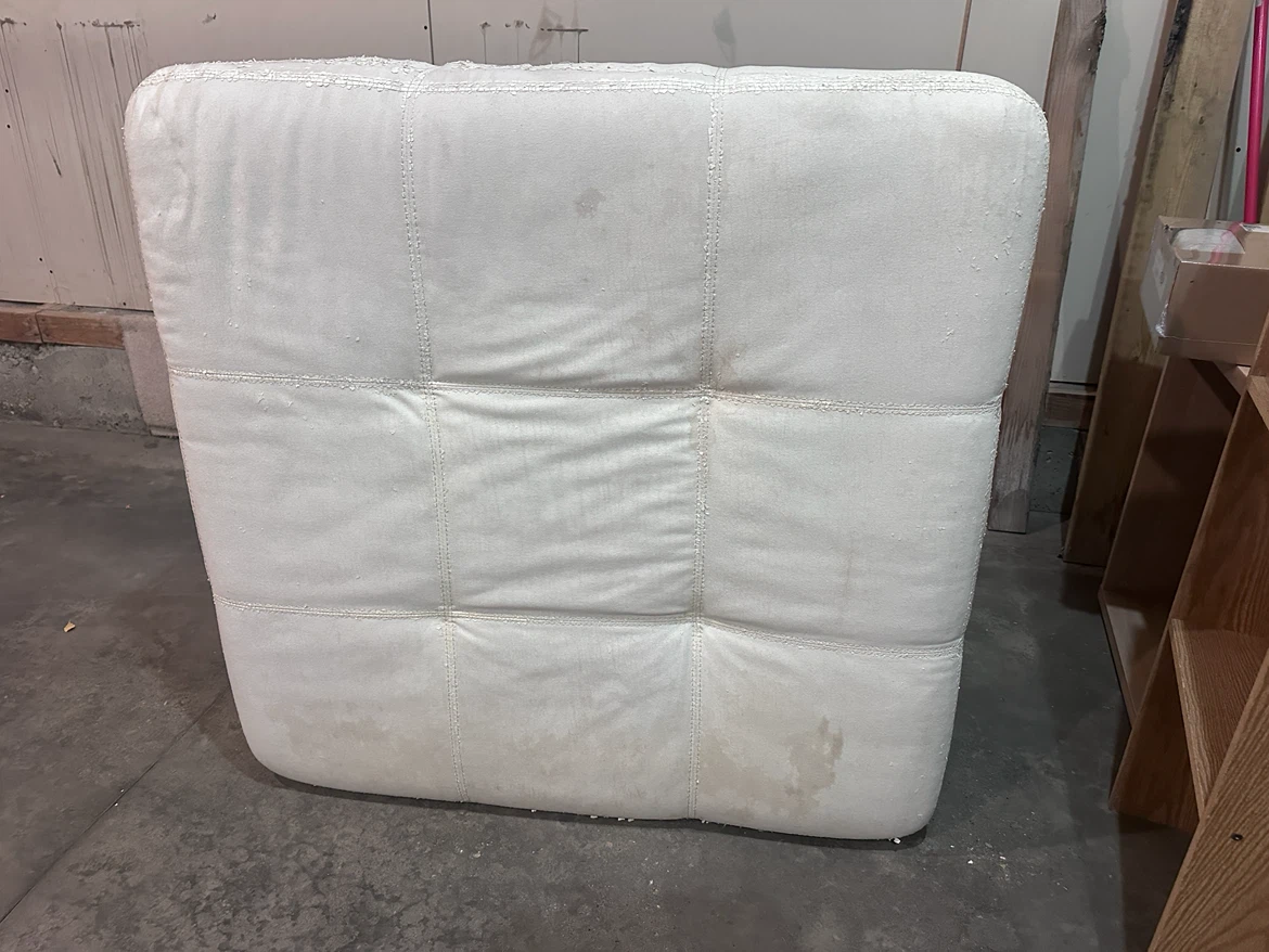 White Ottoman with Wood Legs