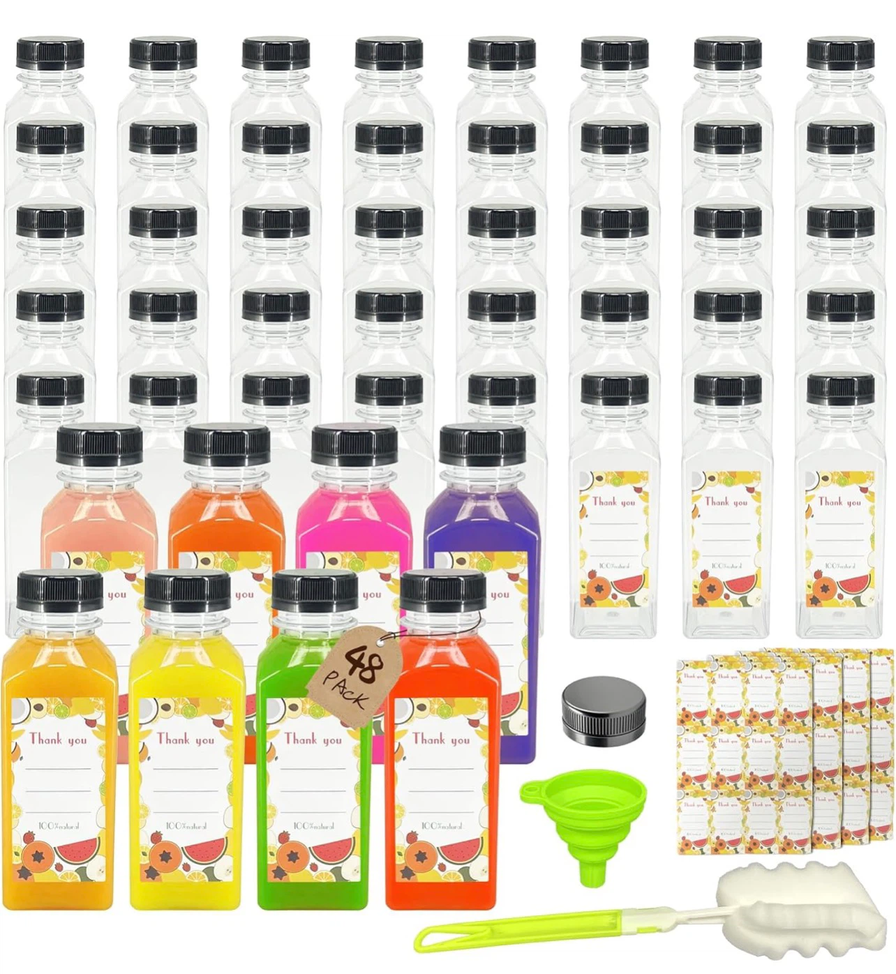 48 Pack 12oz Plastic Juice Bottles with Tamper-Evident Caps