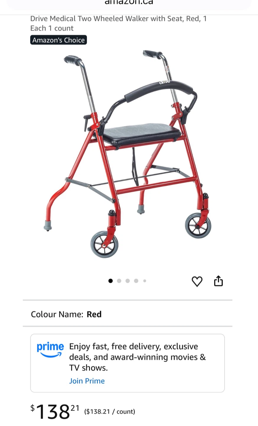 Drive Medical Two Wheeled Walker with Seat - Red - photo 4
