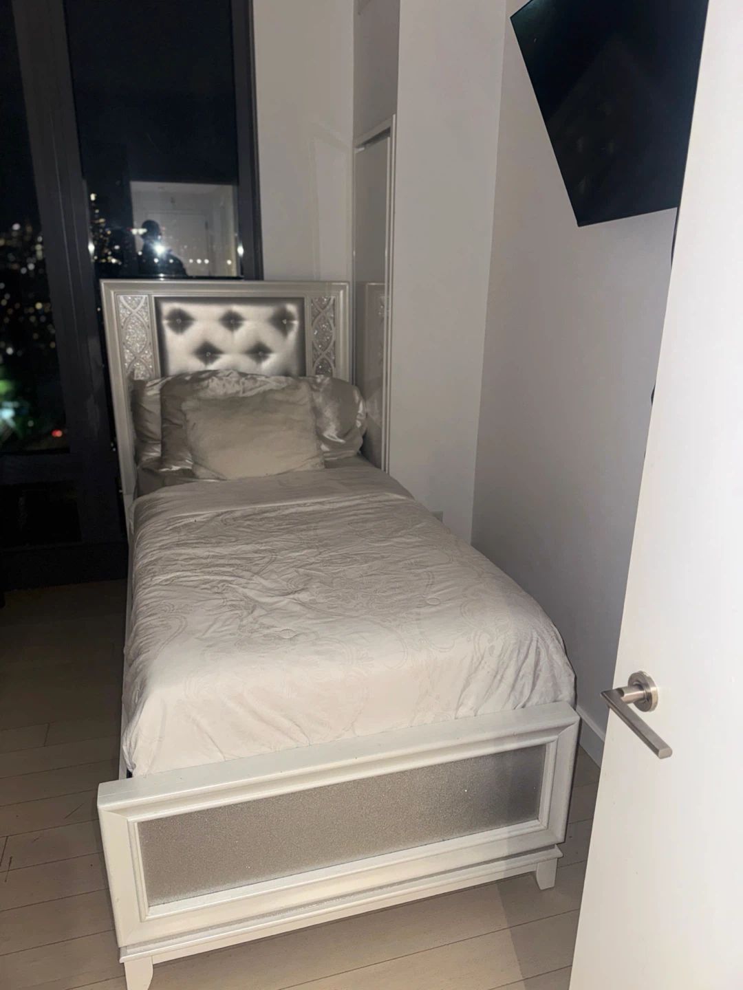 2 Twin size upholstered bed frame mattress included - photo 2