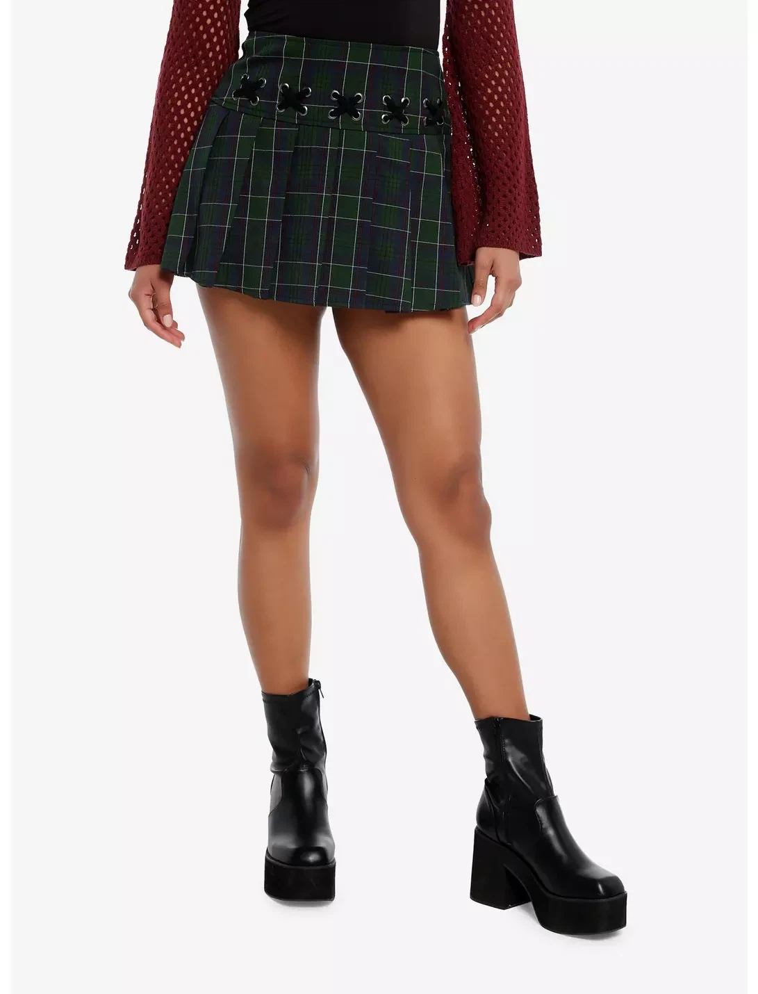 Green Plaid Laced Mini Skirt. From HOT TOPIC - photo 3