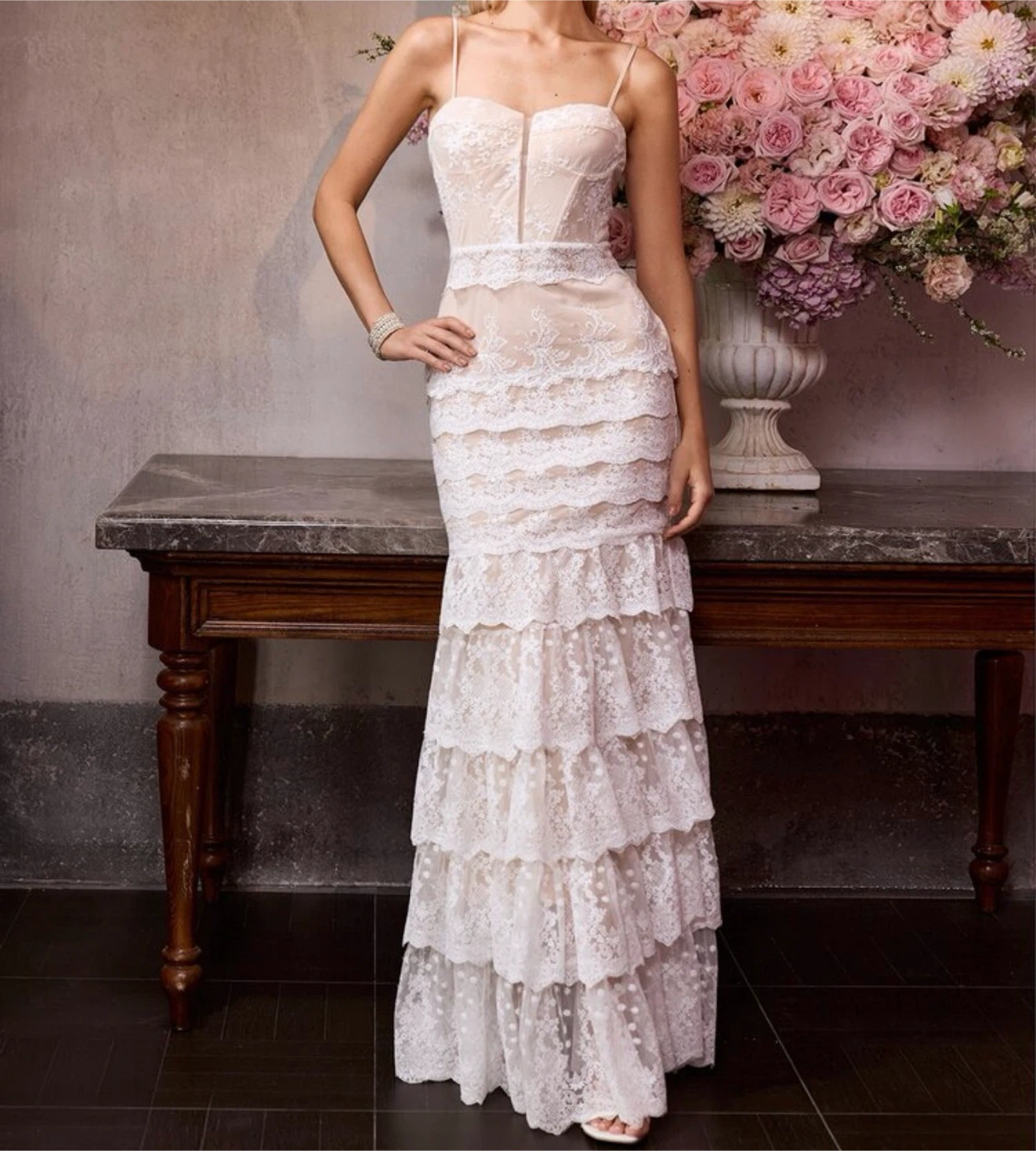 White Tiered Lace Maxi Dress Size XS - photo 3