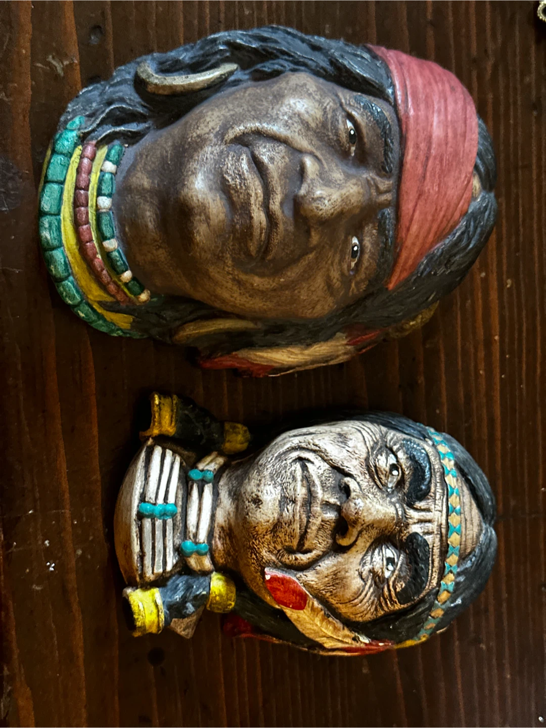Vintage First Nations chalkware wall hangers