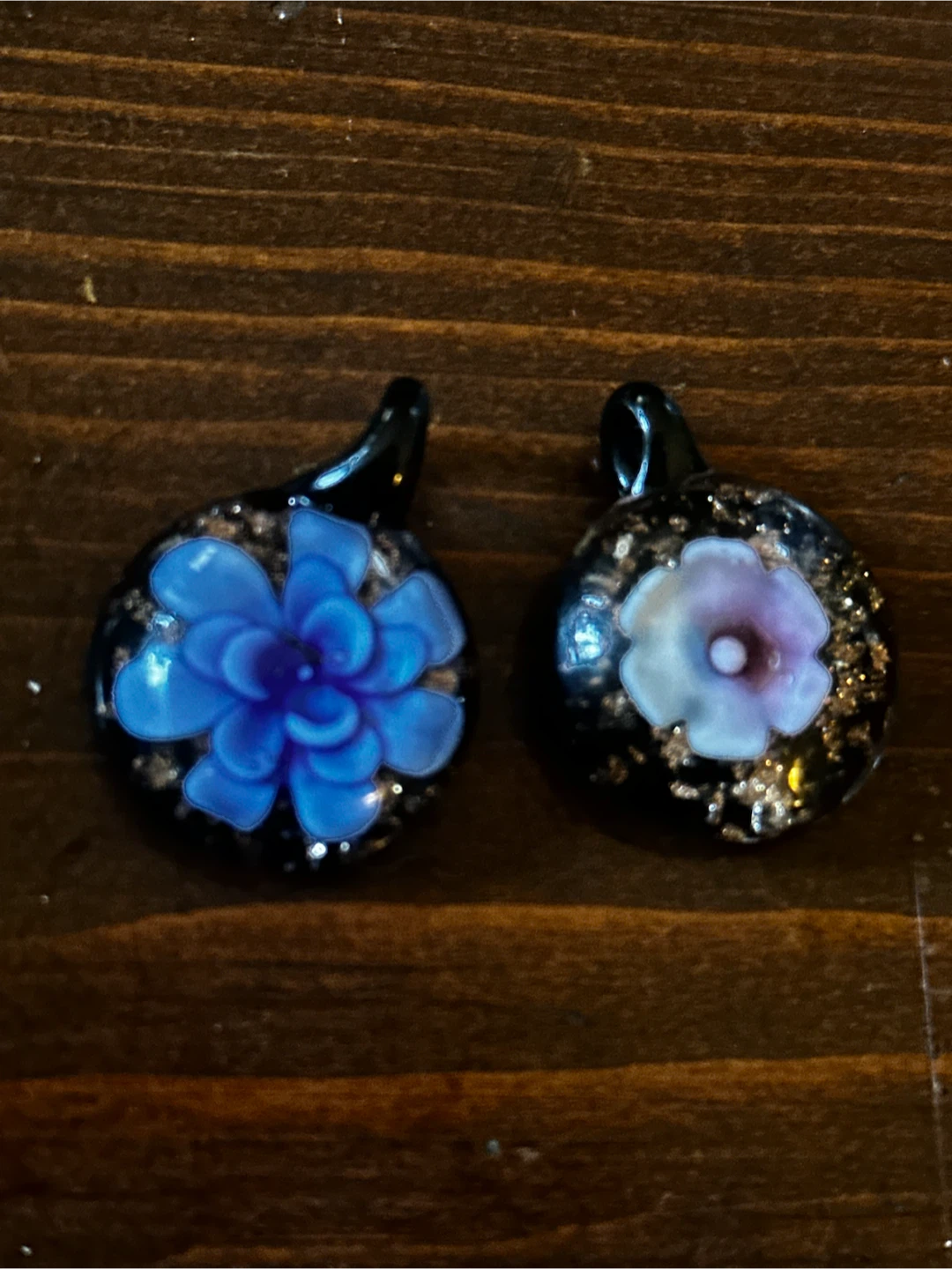 Pair of Floral Lamp Work Art Glass Pendants