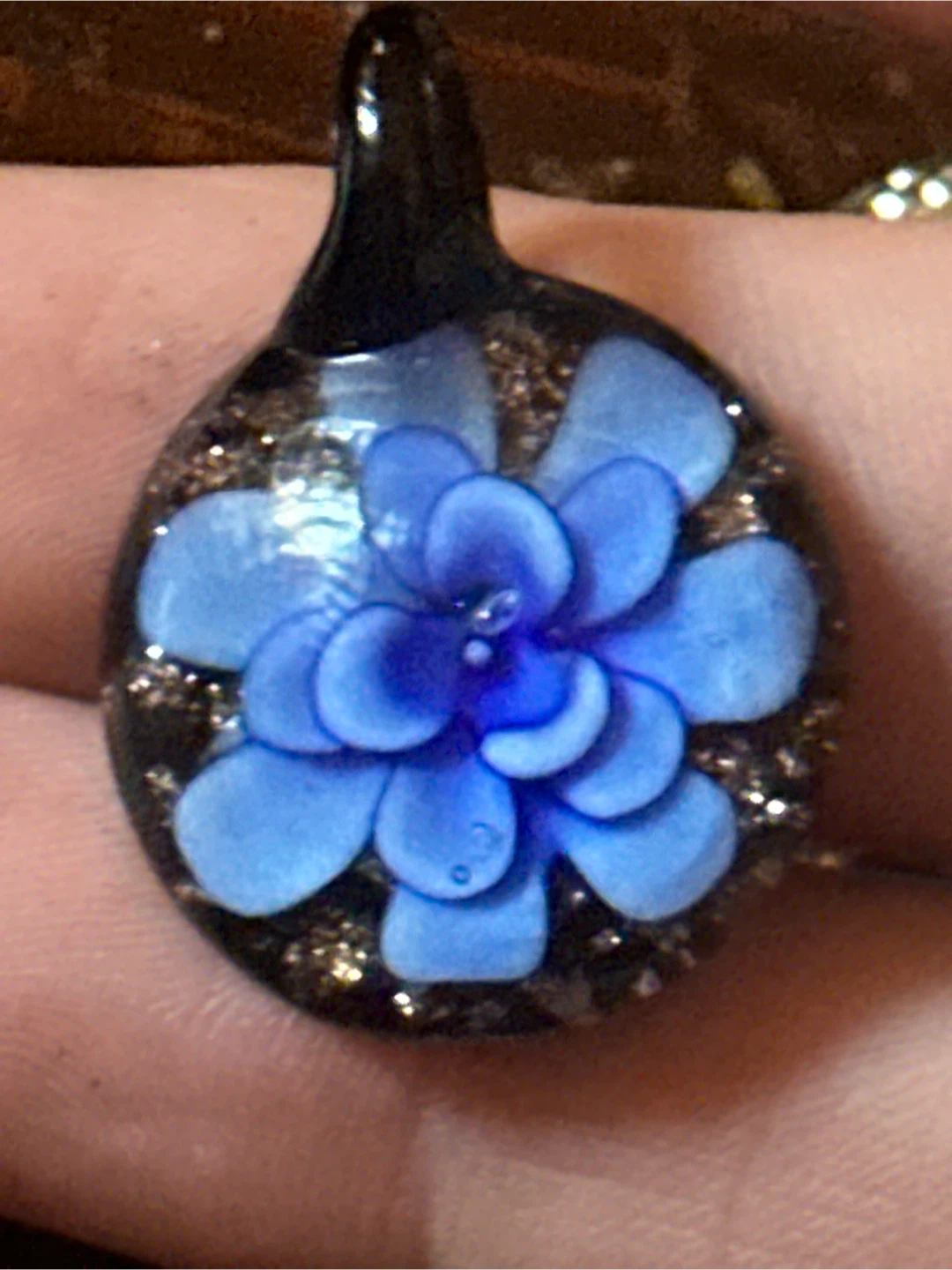 Pair of Floral Lamp Work Art Glass Pendants - photo 2