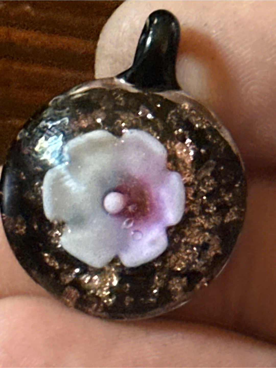 Pair of Floral Lamp Work Art Glass Pendants - photo 3