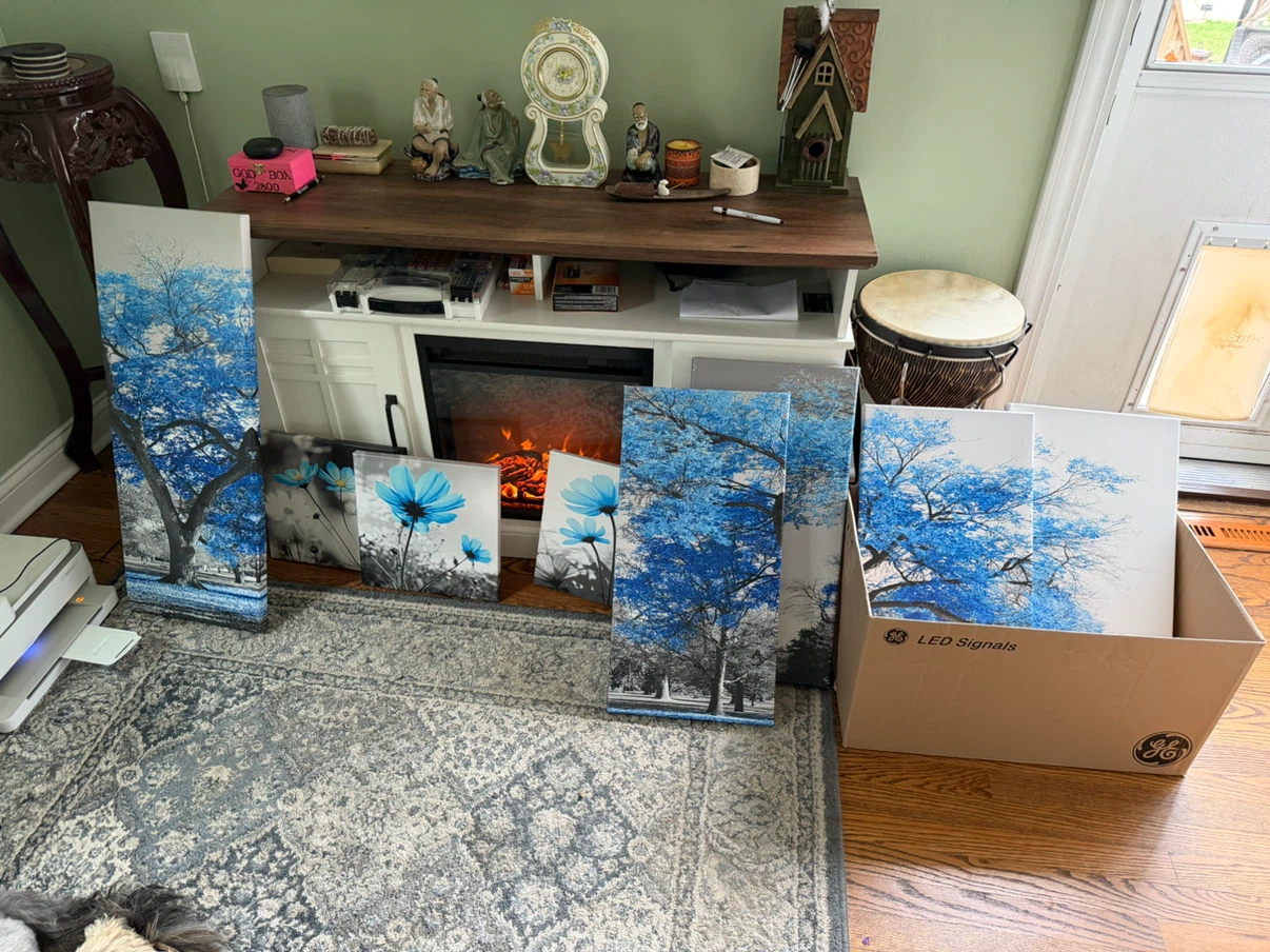 Set of Blue Floral and Tree Canvas Wall Art