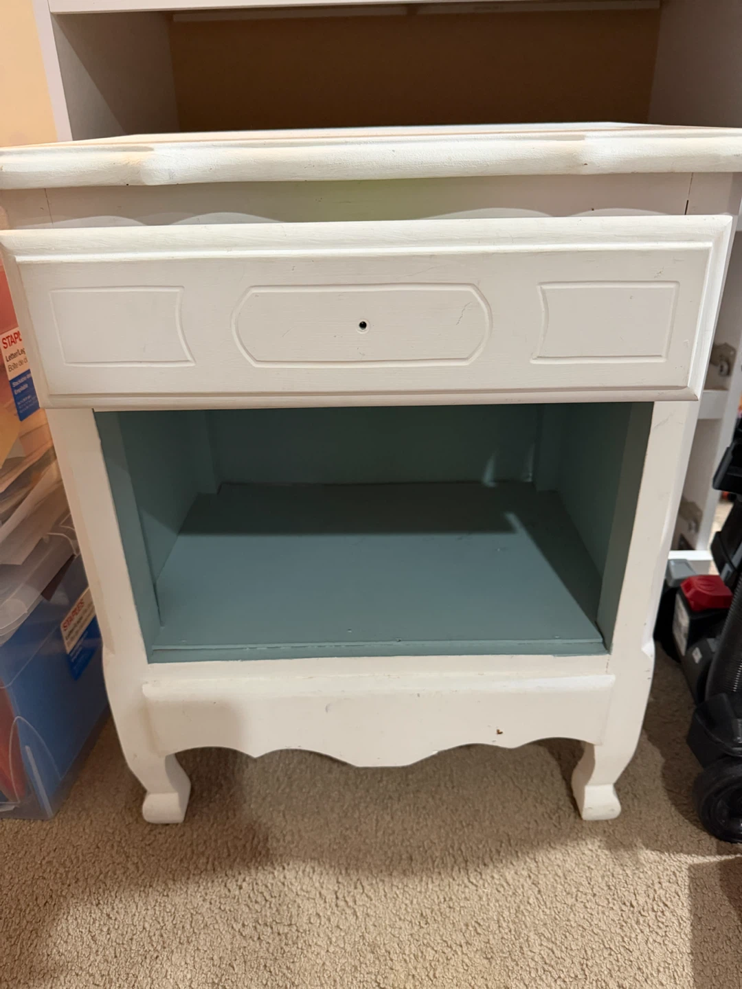 White bedside table