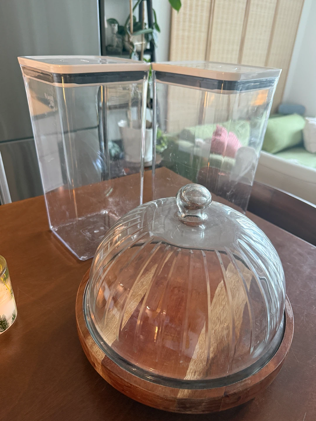 Free Large push lock containers &  Glass Cake Dome