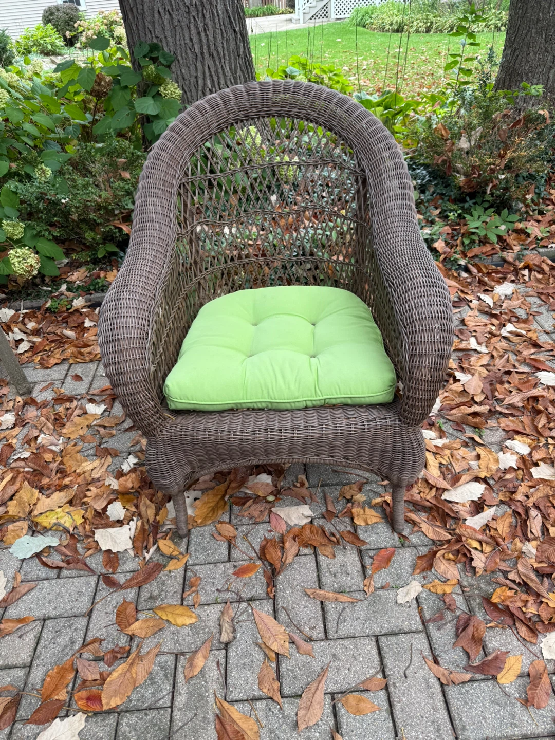 Wicker Patio Chair with Lime Green Cushion