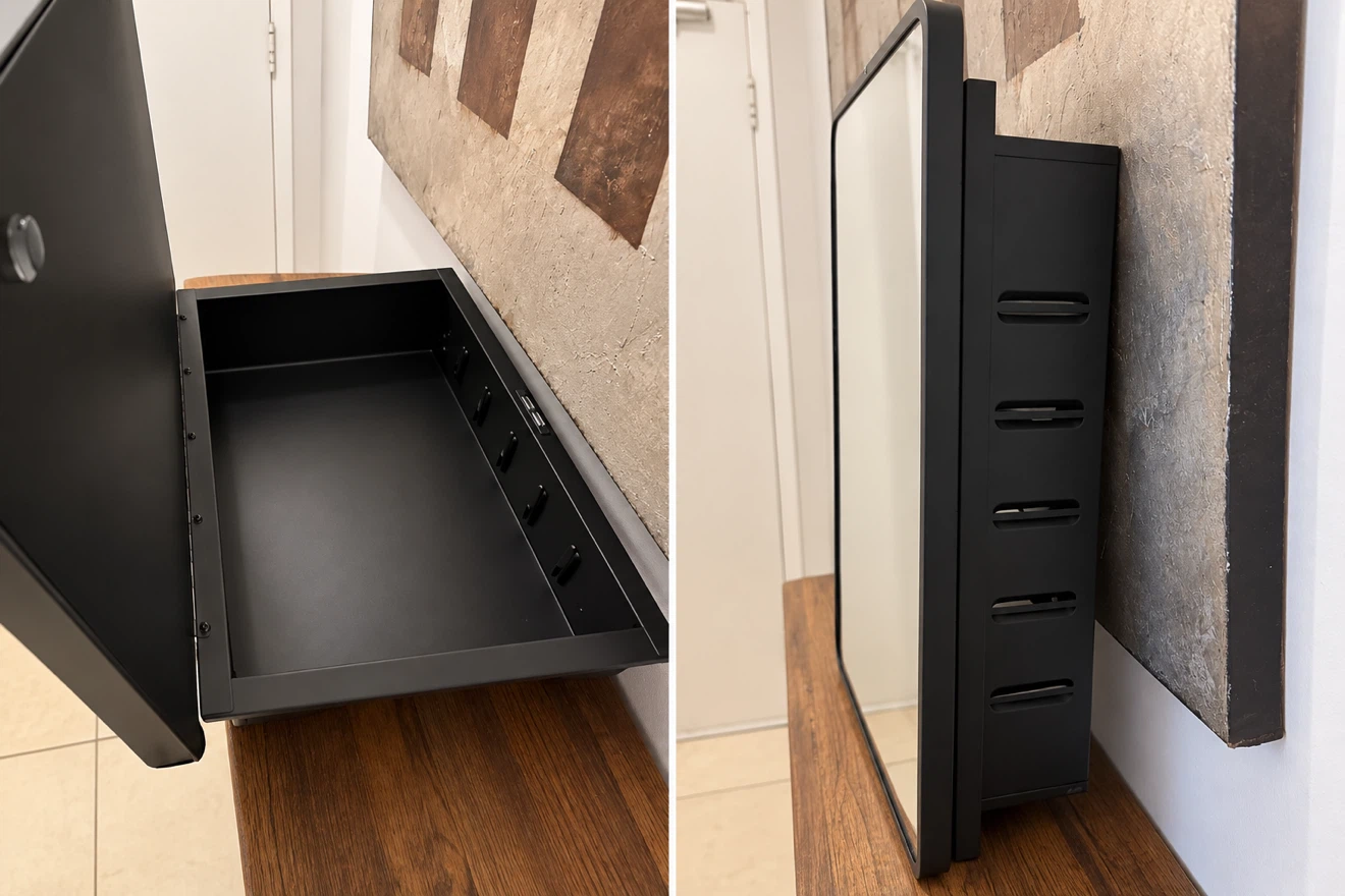 Black Medicine Cabinet with Mirror 16x24 inch - photo 2