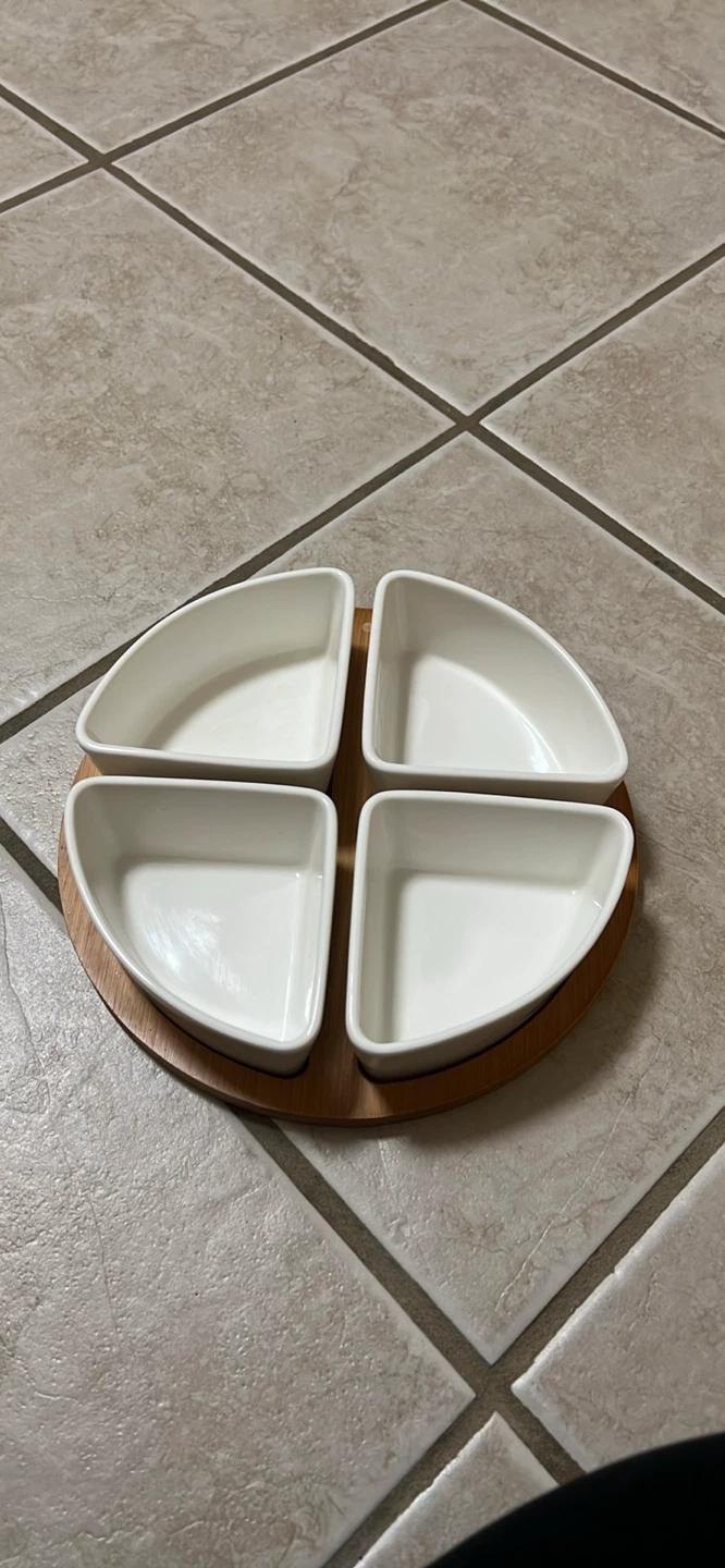 Ceramic Serving Dish Set with Bamboo Tray
