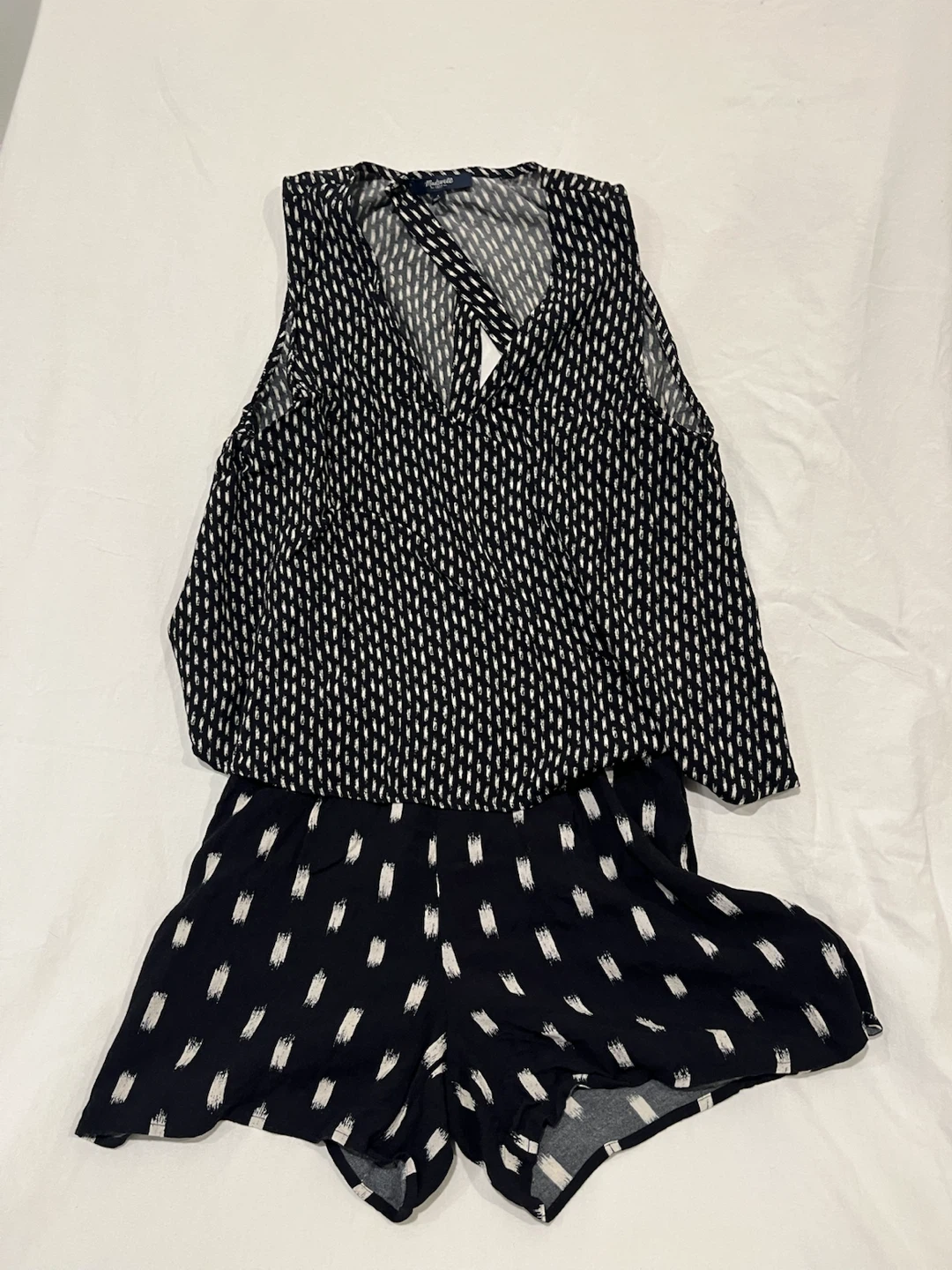 Madewell Black and White Printed Romper