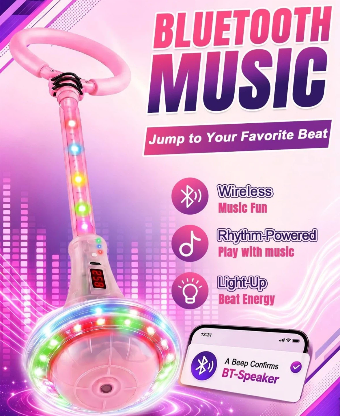 Pink LED Skip Ball with Smart Counter and Bluetooth - photo 2