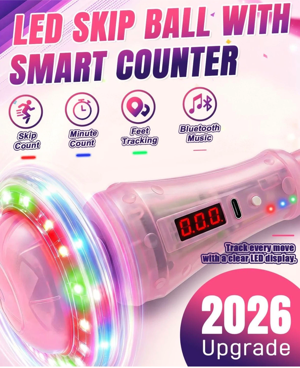 Pink LED Skip Ball with Smart Counter and Bluetooth - photo 4