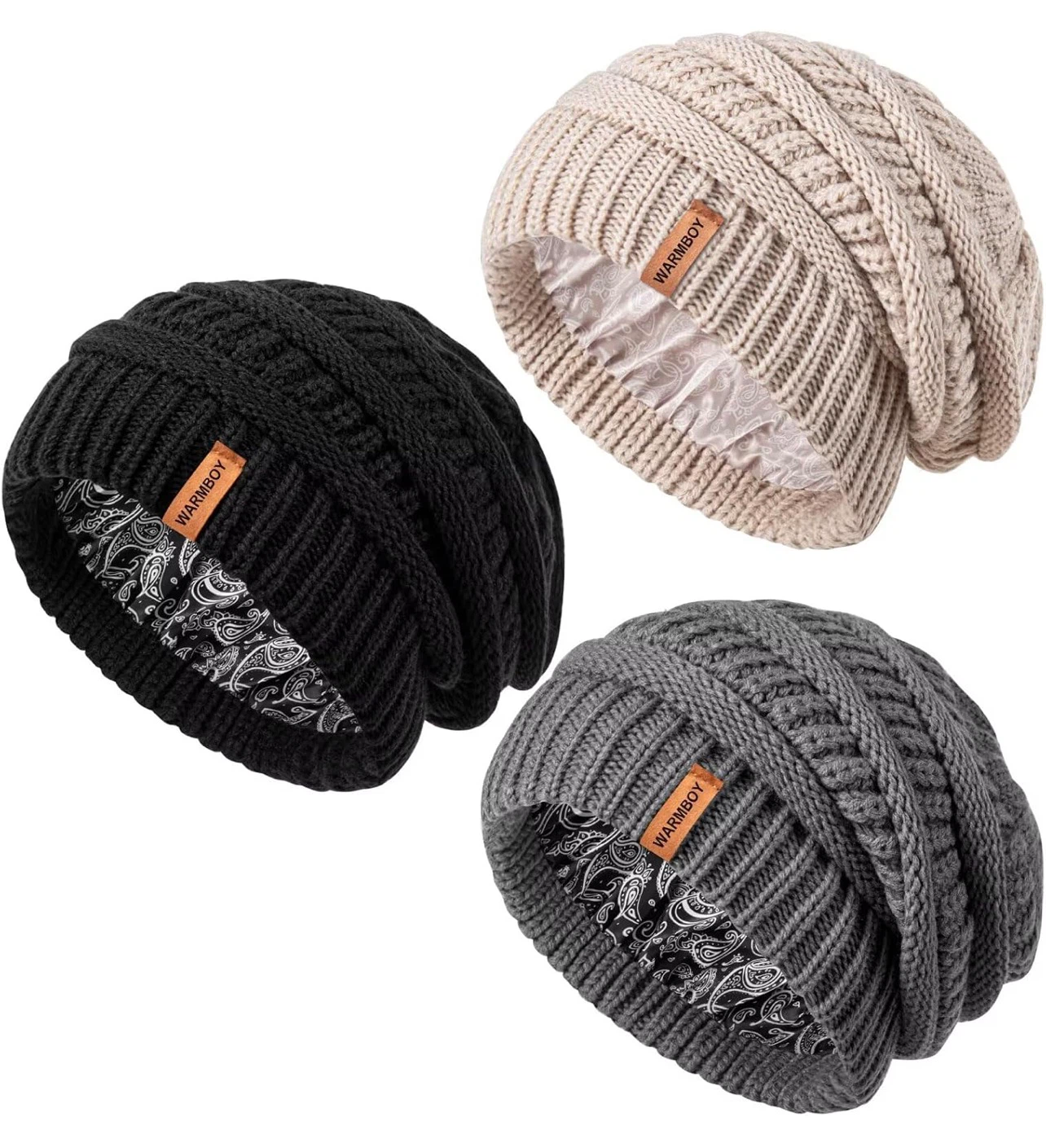 Satin-Lined Ribbed Beanie