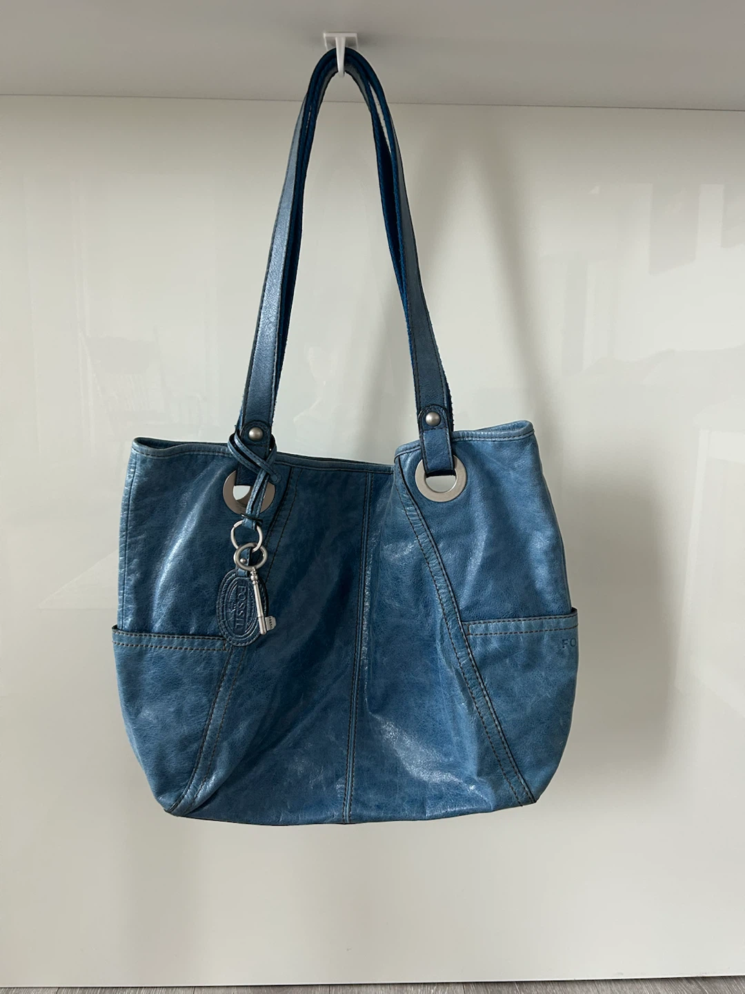 Fossil Blue Leather Shoulder Bag
