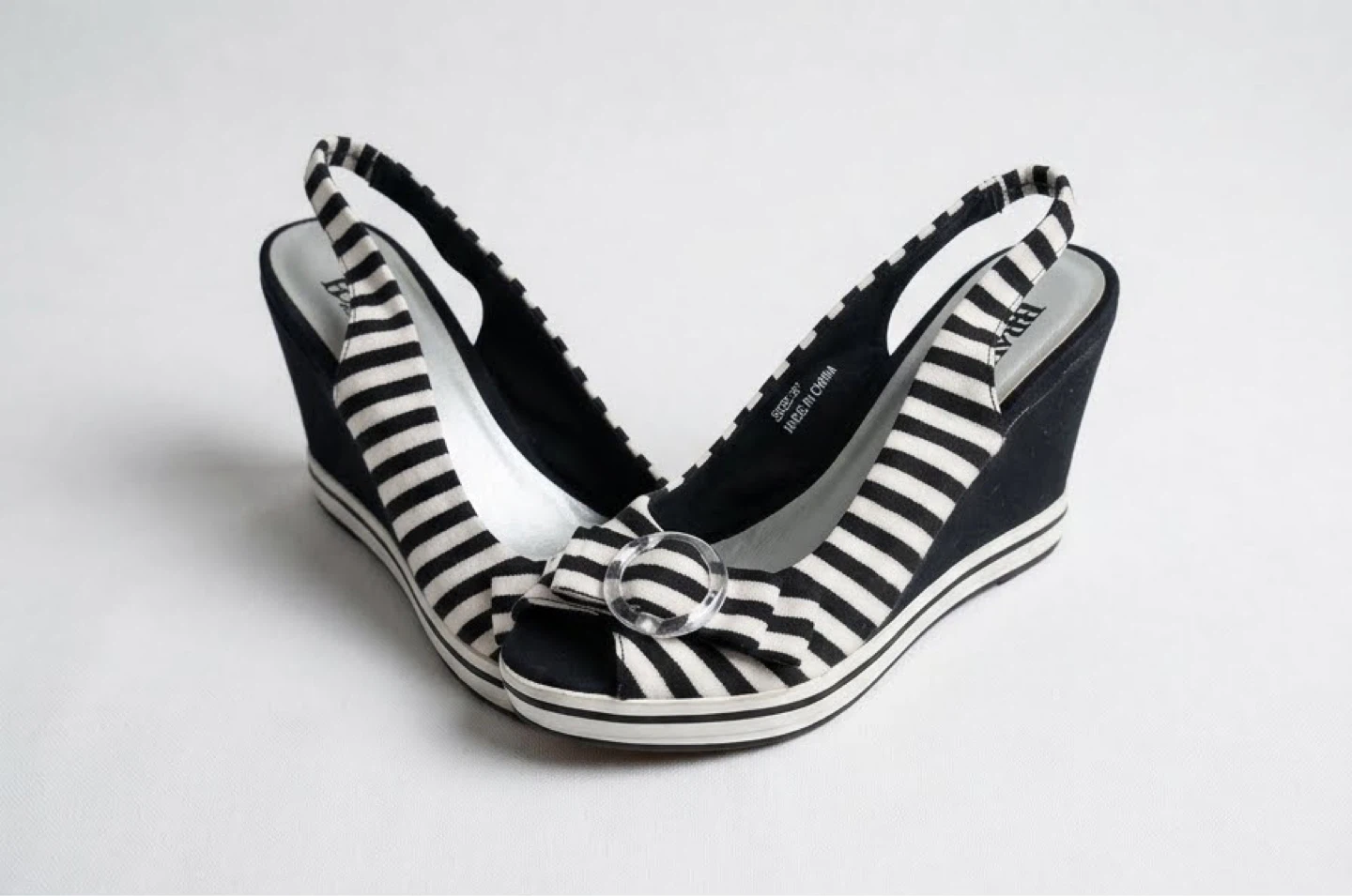 Bravo Browns Nautical Striped Wedge Slingbacks | Size 37