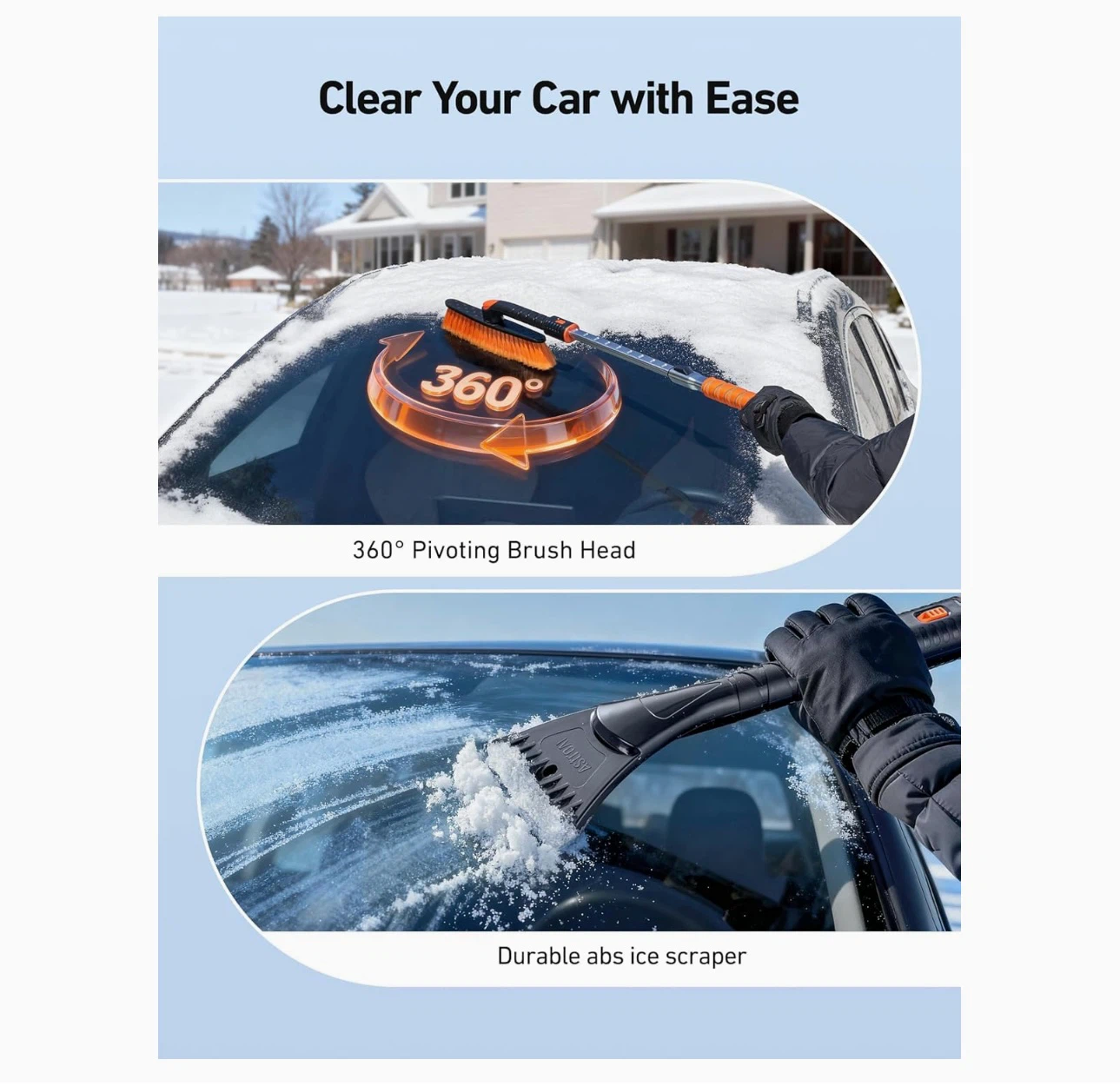 Snow Brush for Car 47.2" Extendable Ice Scraper Windshield-2 set - photo 2