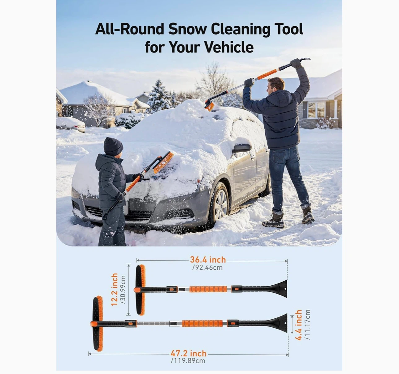 Snow Brush for Car 47.2" Extendable Ice Scraper Windshield-2 set - photo 3