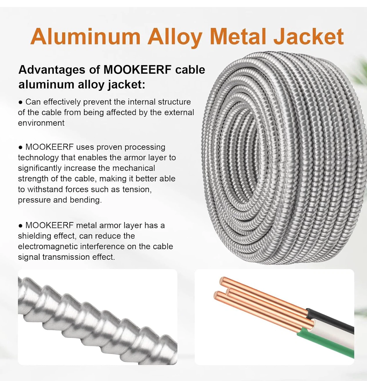 MOOKEERF 14/2 MC Cable with Ground - 250FT Pure Copper - photo 2