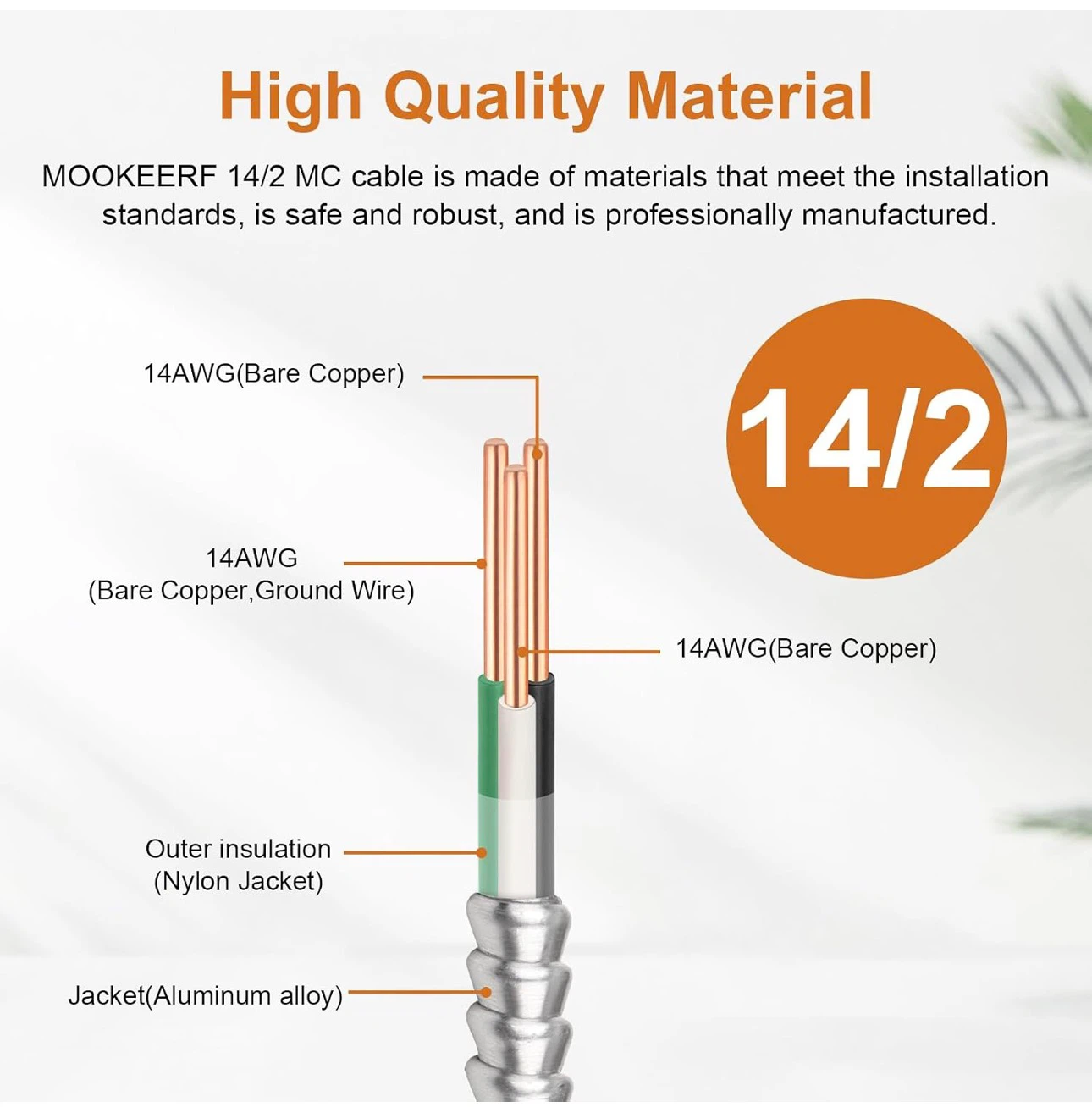 MOOKEERF 14/2 MC Cable with Ground - 250FT Pure Copper - photo 3