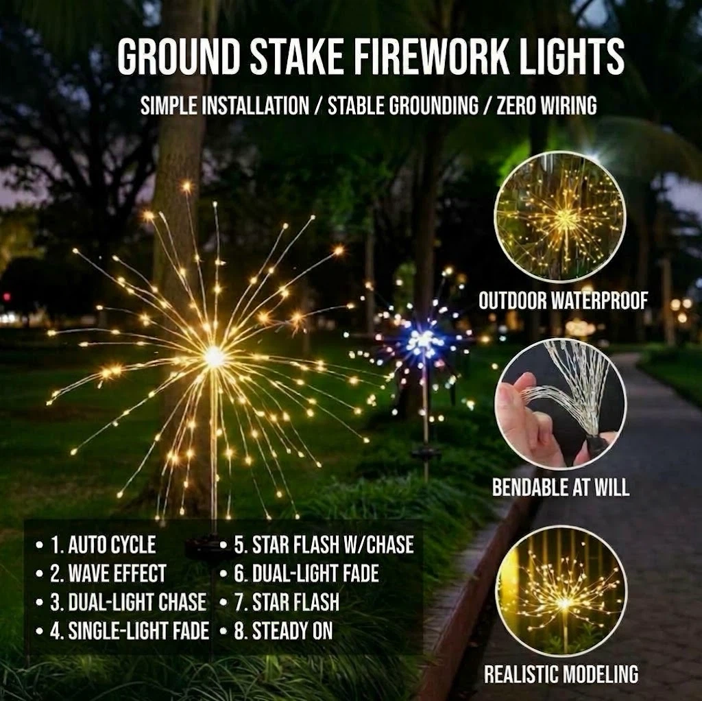 3 Pack Solar Firework Lights Garden Dandelion Starburst Light - photo 2