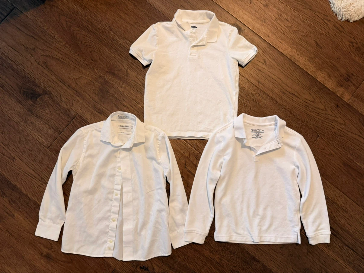 $5 for all!! White Boys Shirts / Uniform Shirts (Size 6/7)